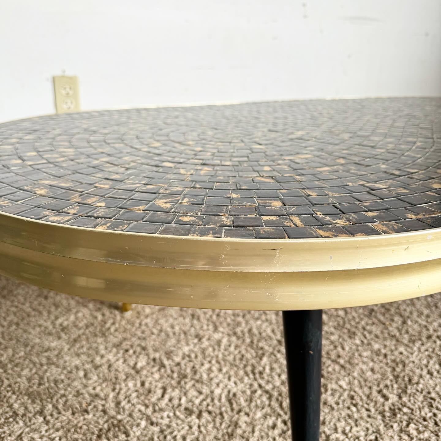 American Mid Century Modern Mosaic Top, Gold and Black Kidney Coffee Table For Sale