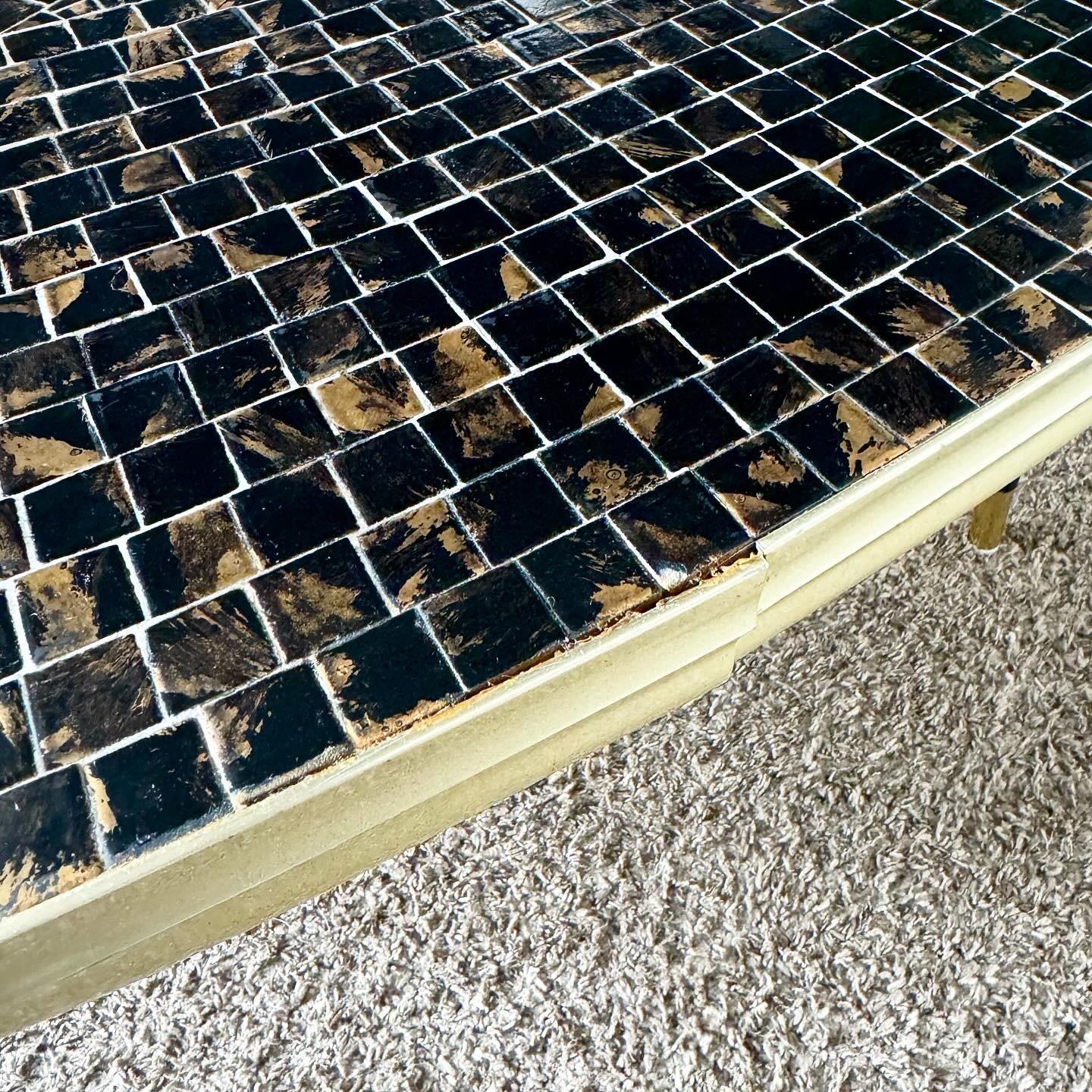 Mid Century Modern Mosaic Top, Gold and Black Kidney Coffee Table In Good Condition For Sale In Delray Beach, FL