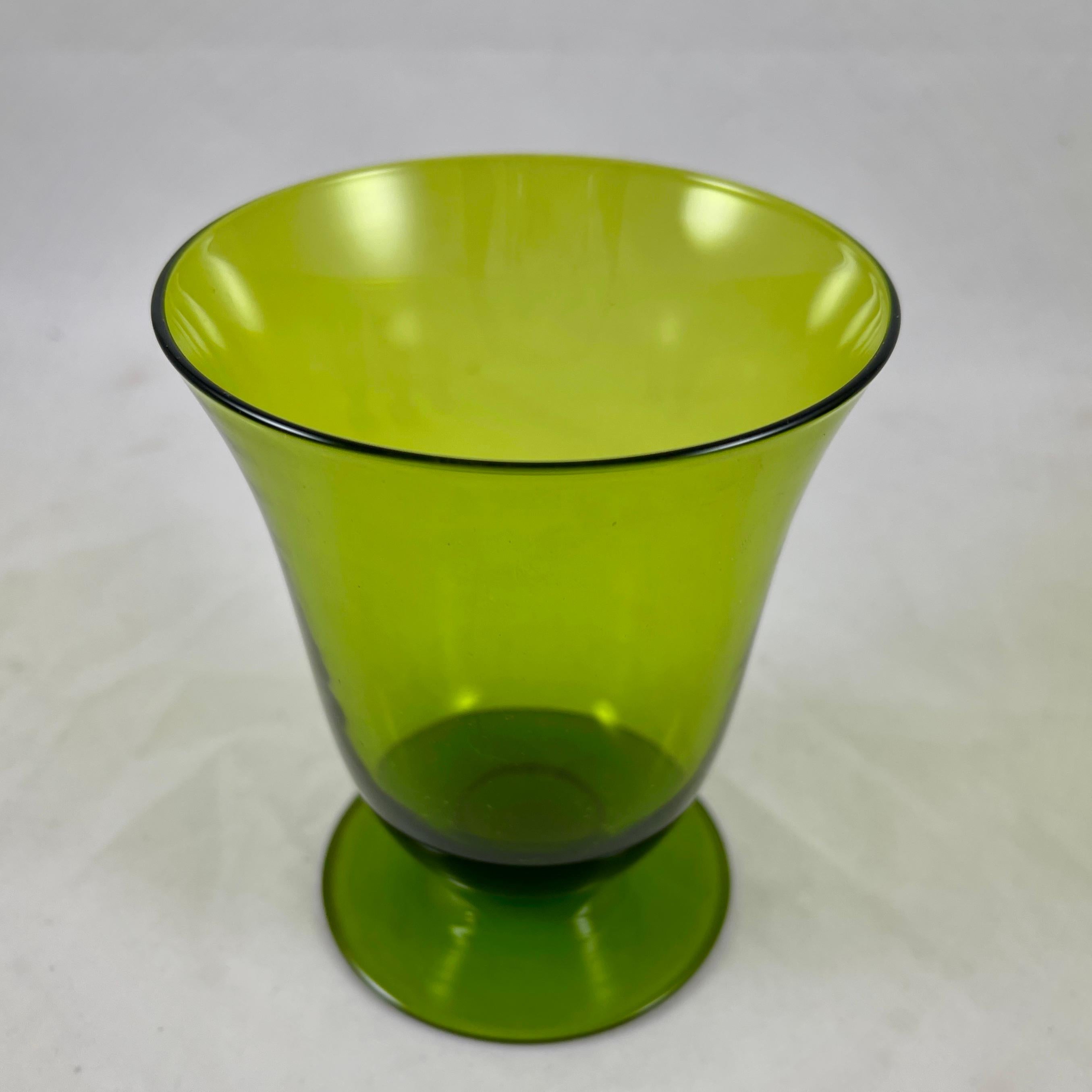 Other Mid-Century Modern Moss Green Glass Low Footed Goblets, Set /6