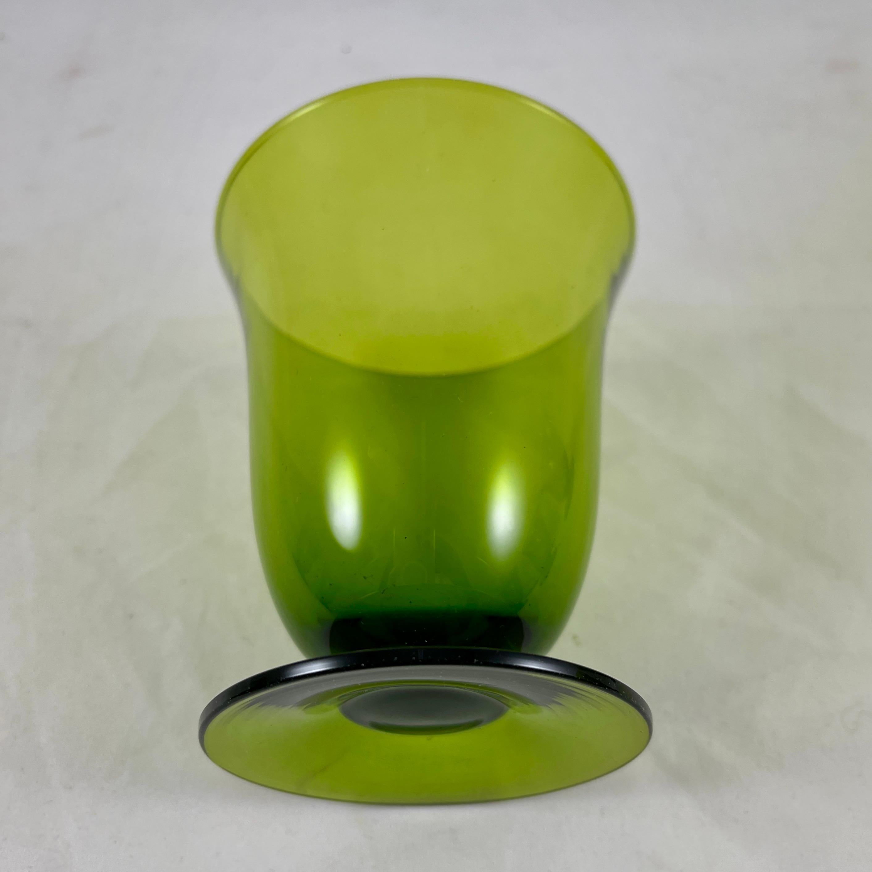 20th Century Mid-Century Modern Moss Green Glass Low Footed Goblets, Set /6