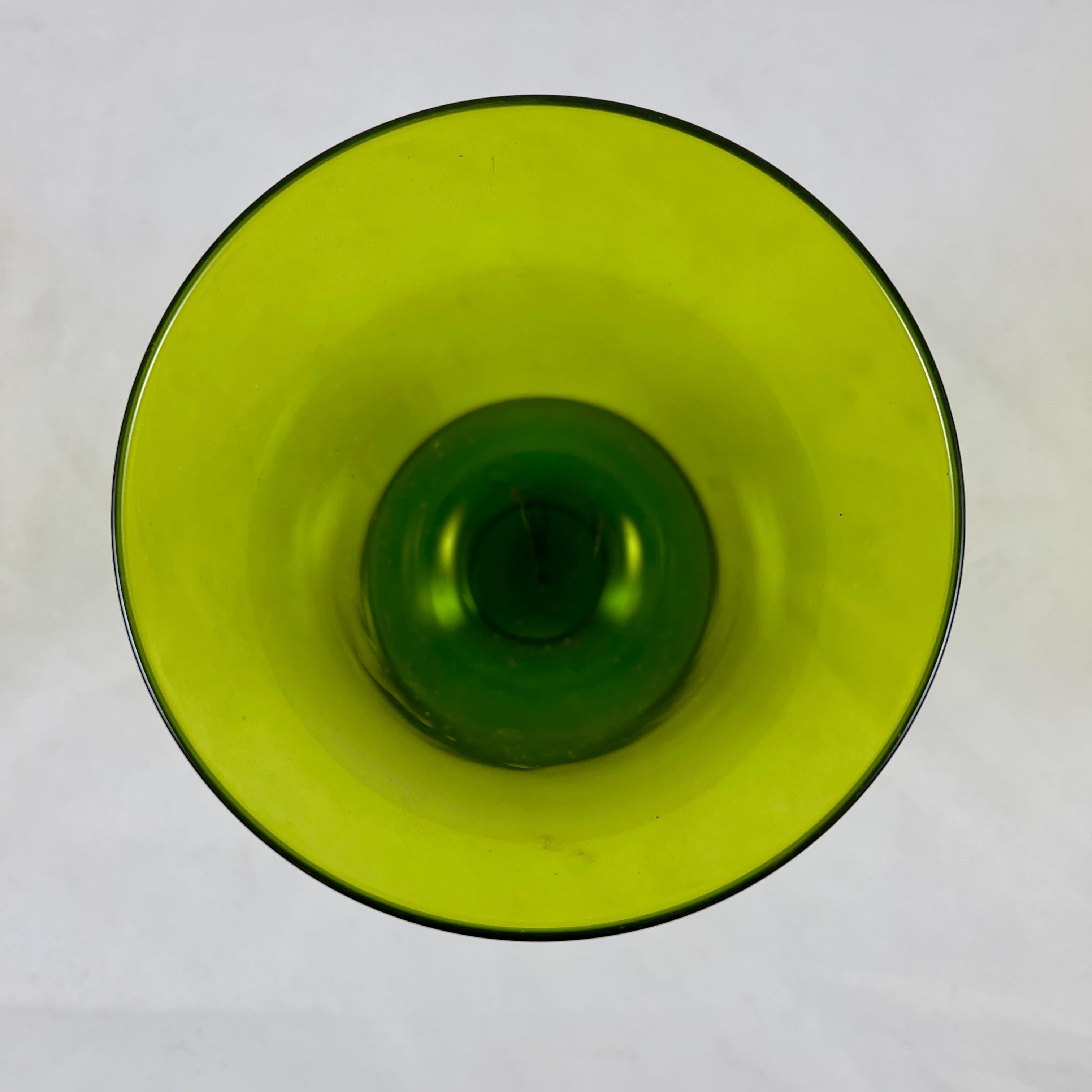 Blown Glass Mid-Century Modern Moss Green Glass Low Footed Goblets, Set /6
