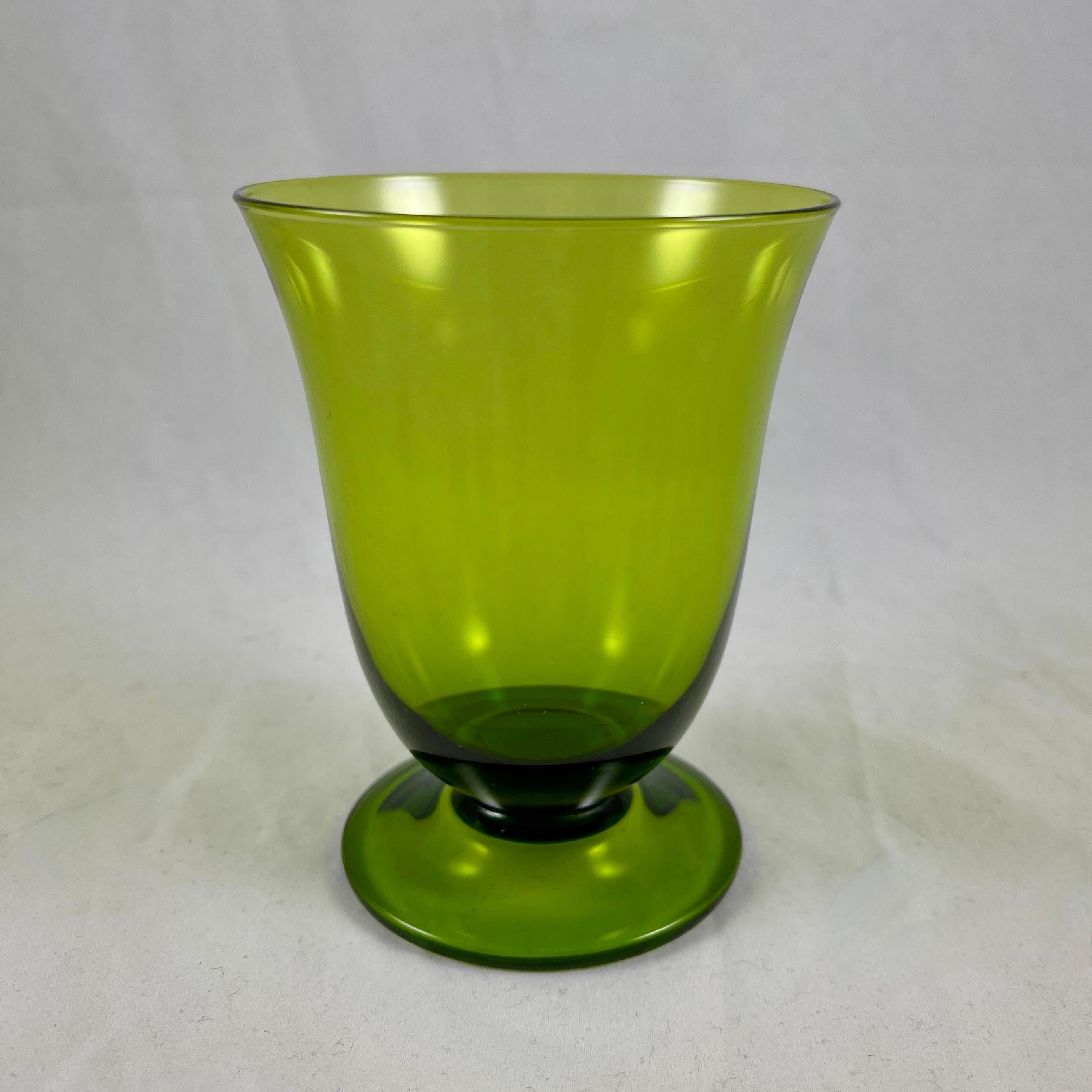 Blown Glass Mid-Century Modern Moss Green Glass Low Footed Goblets, Set of Ten