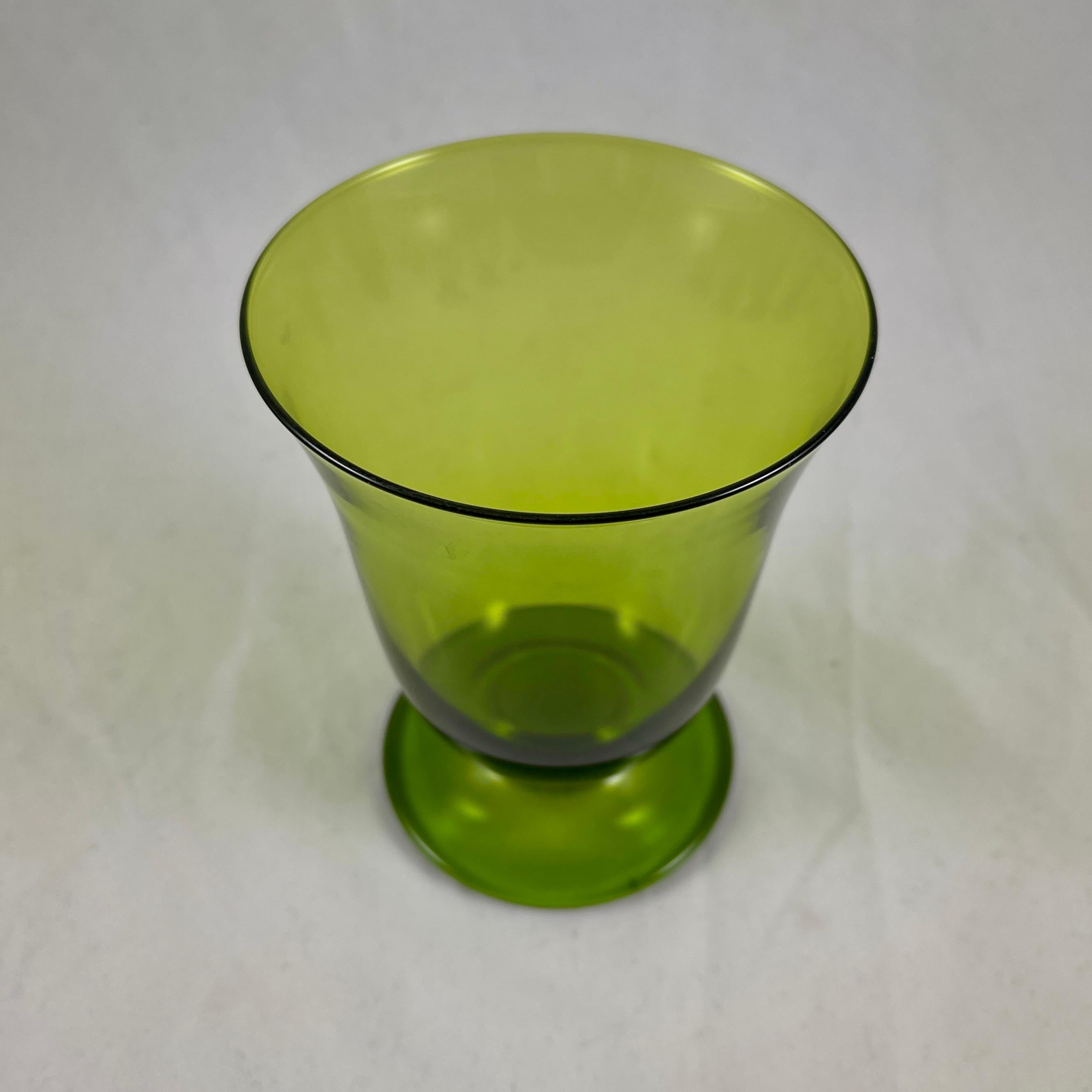 Mid-Century Modern Moss Green Glass Low Footed Goblets, Set of Ten 1