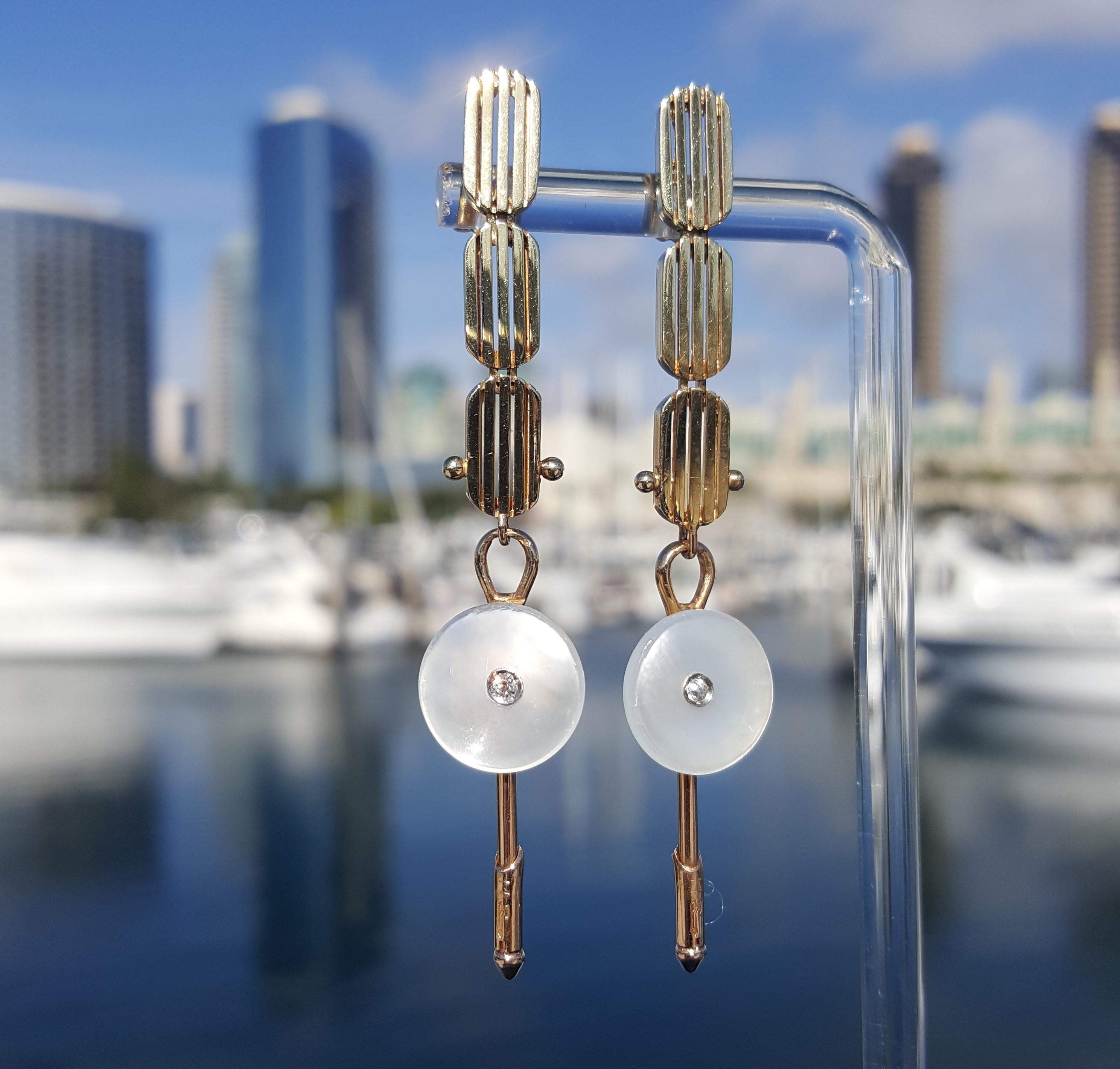 Women's Mid Century Modern Mother of Pearl & Gold Earrings For Sale