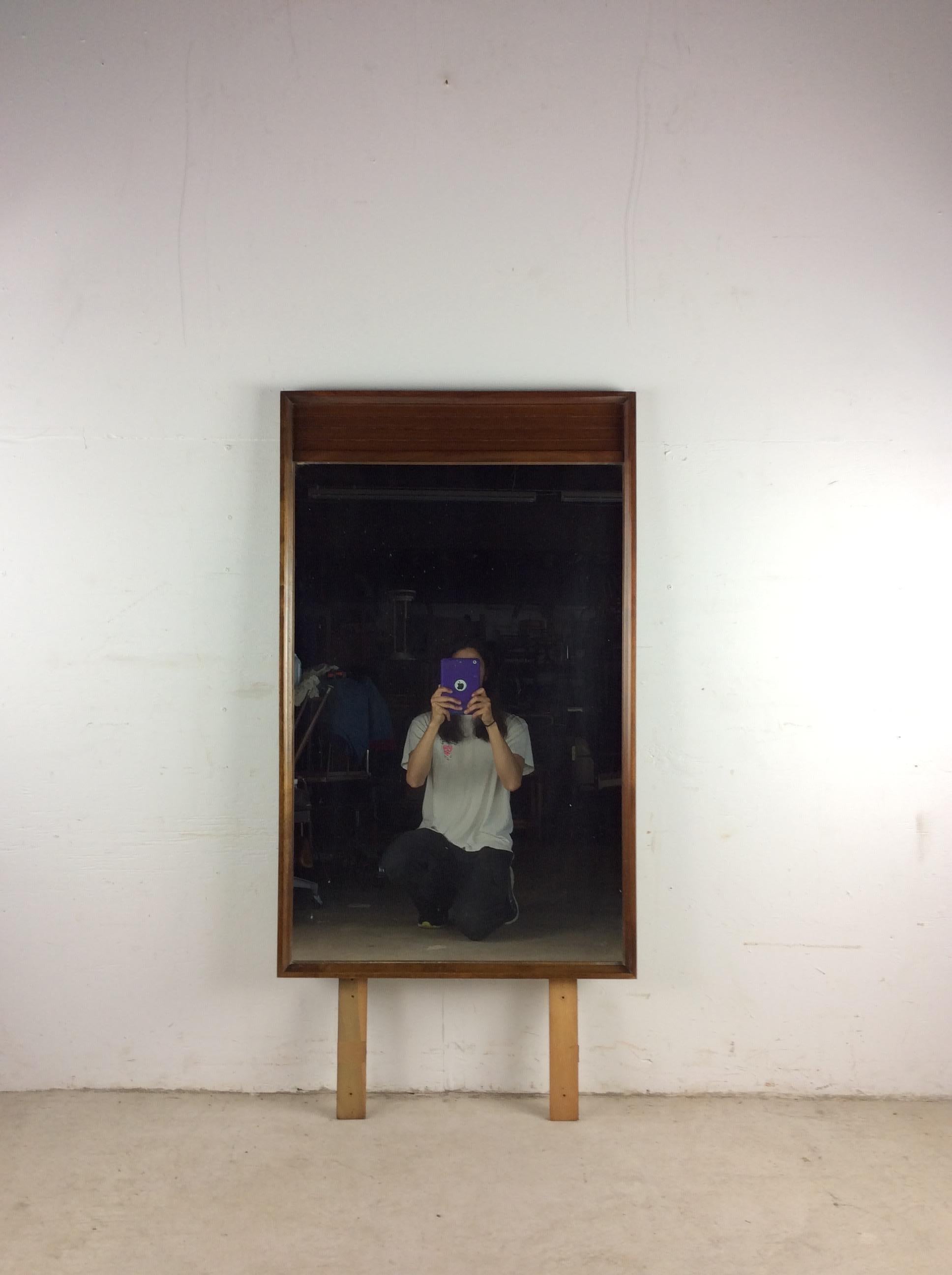 American Mid Century Modern Mountable Dresser Mirror with Walnut Finish For Sale