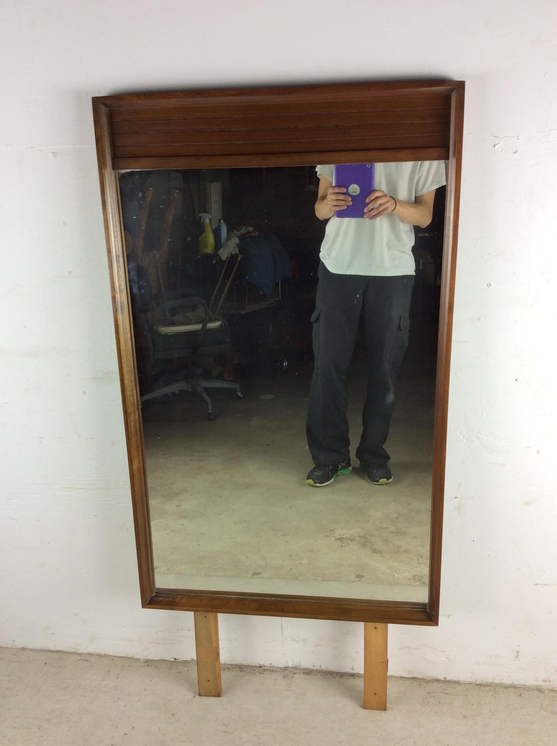 20th Century Mid Century Modern Mountable Dresser Mirror with Walnut Finish For Sale