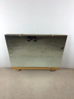 Mid Century Modern Mountable Mirror with Beveled Glass & Blonde Wood
