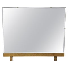 Mid Century Modern Mountable Mirror with Beveled Glass & Blonde Wood