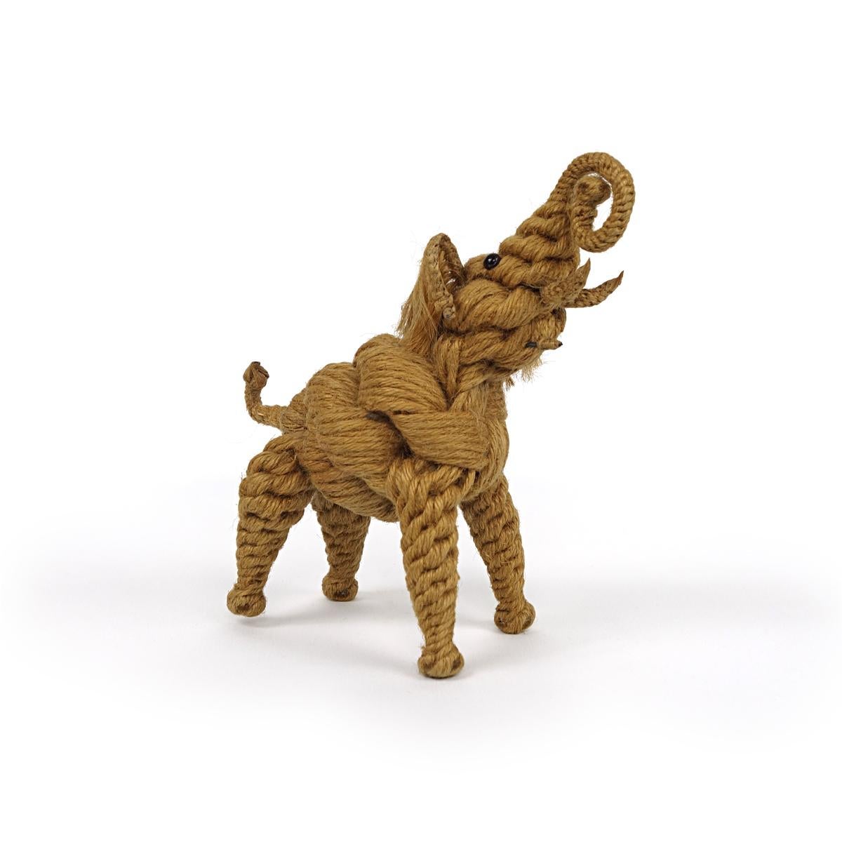 This adorable giant is powerfully knotted from coarse sisal rope. The position in which the tail and trunk of the elephant stand depends on the mood of its owner...
Iron wire in the core provides a cheerful flexibility in the form and shape.
The