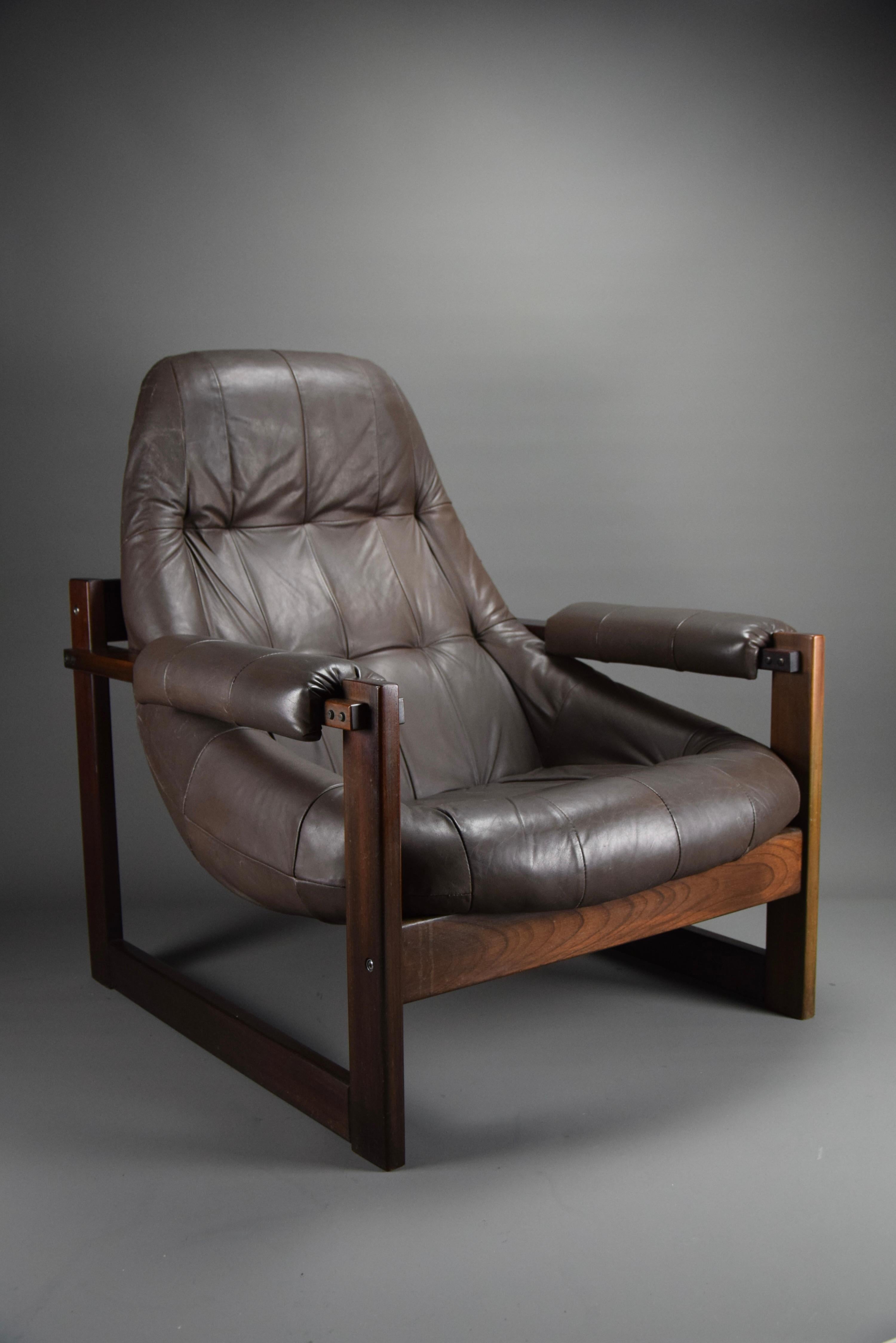 Leather Mid-Century Modern MP-91 Lounge Chair by Percival Lafer For Sale