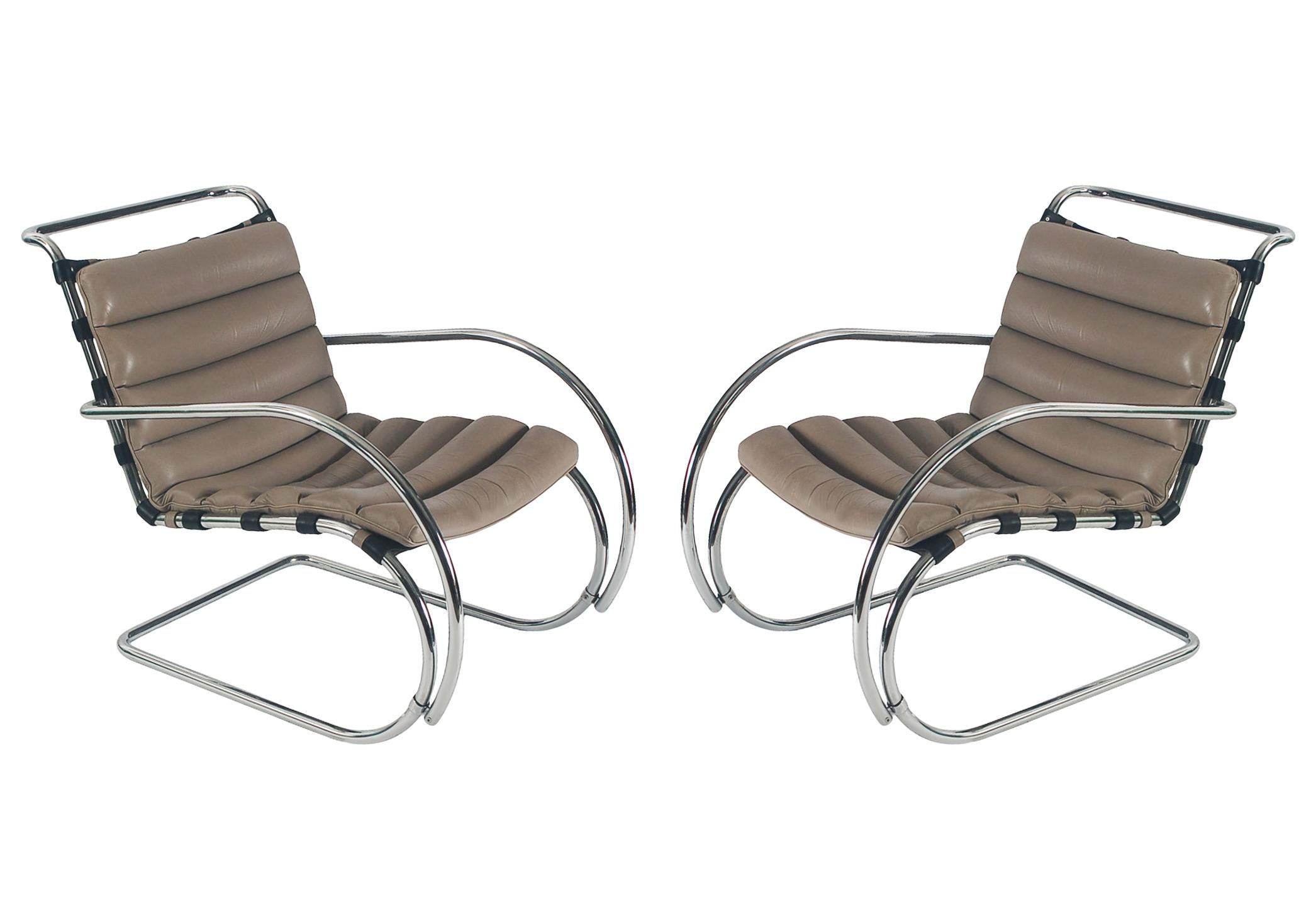 Mid Century Modern Mr Lounge Chairs in Leather by Mies Van Der Rohe for Stendig In Good Condition In Philadelphia, PA