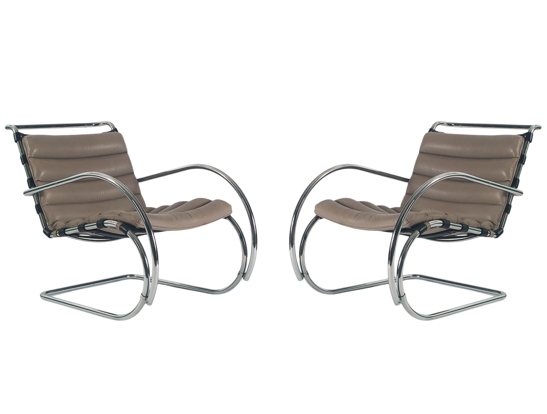 Mid Century Modern Mr Lounge Chairs in Leather by Mies Van Der Rohe for Stendig 3