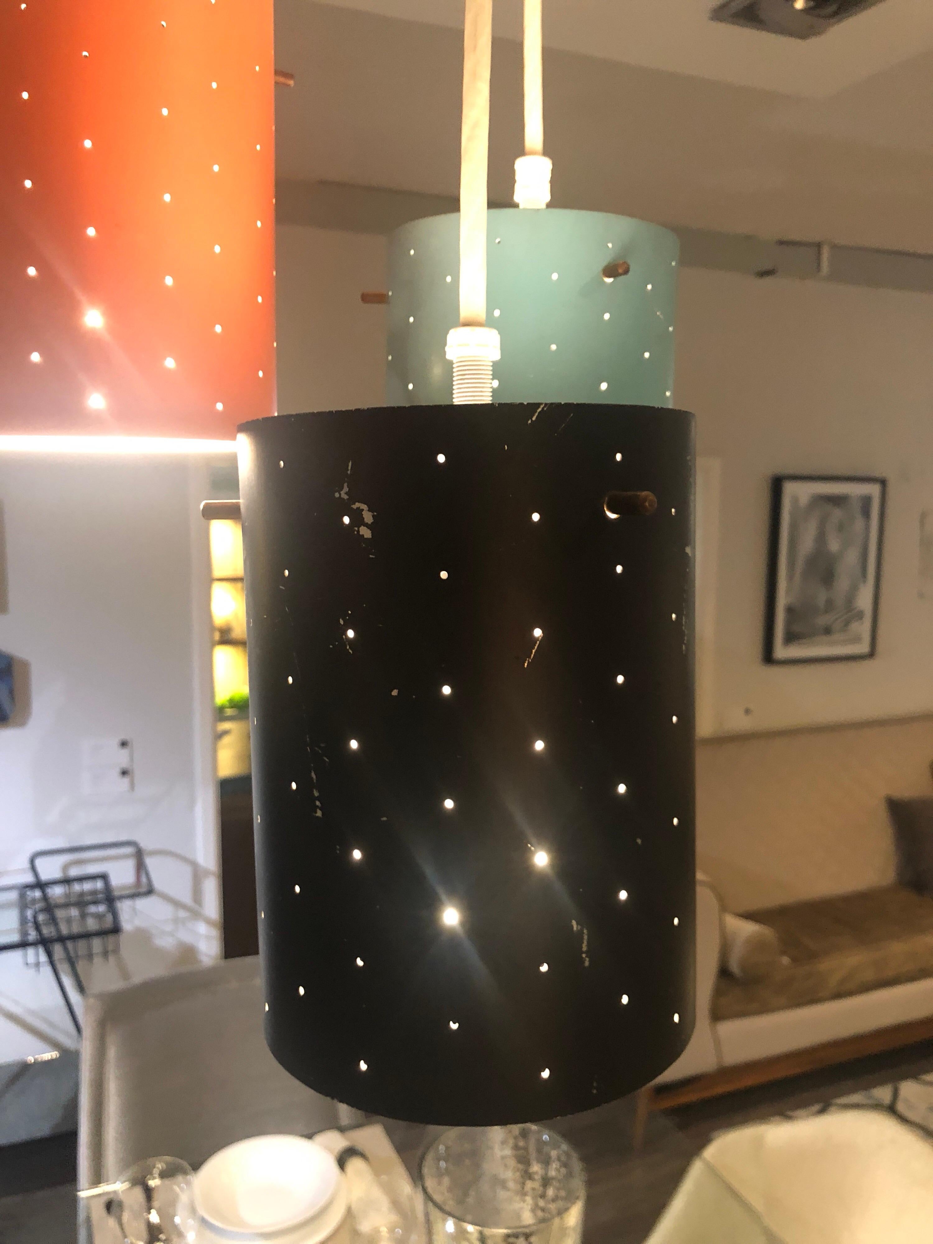 Mid-Century Modern Multi-Color Hanging Cylindrical Metal Light 1