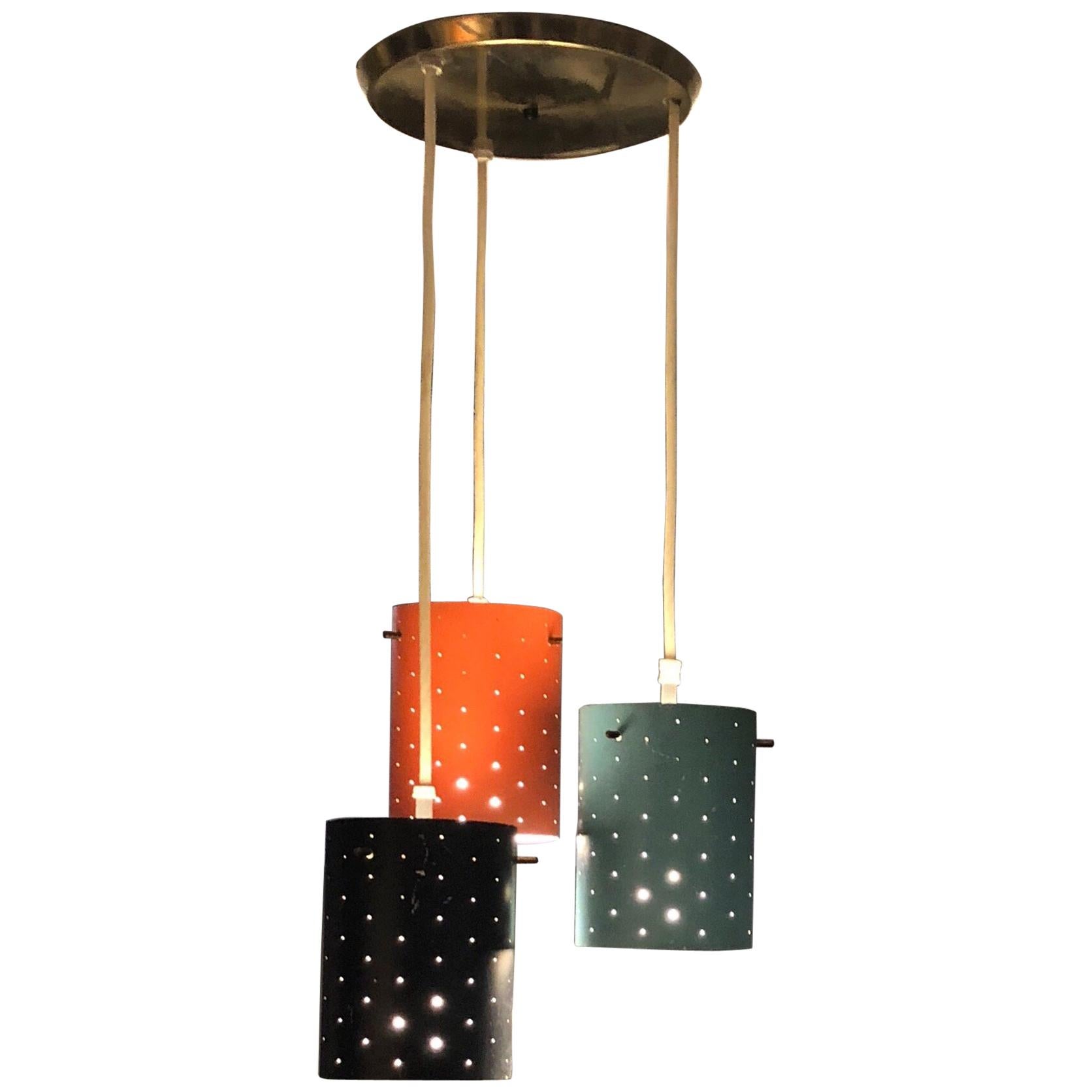 Mid-Century Modern Multi-Color Hanging Cylindrical Metal Light