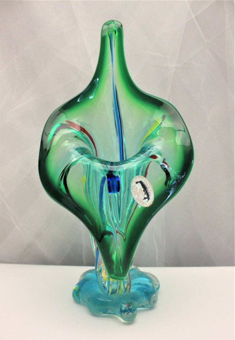 Mid Century Modern Multicolored Art Glass Murano Jack In The Pulpit Vase At 1stdibs