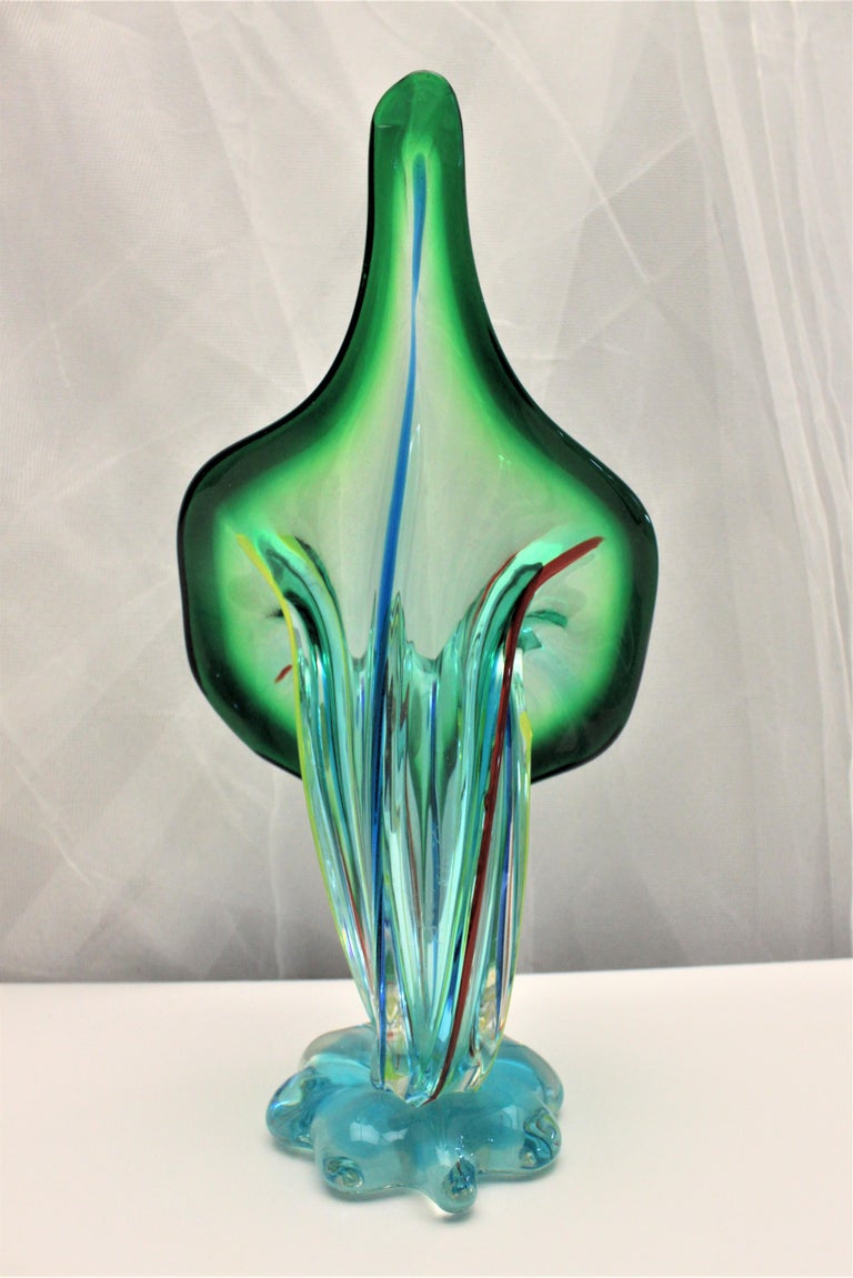 MidCentury Modern Multicolored Art Glass Murano Jack in the Pulpit Vase at 1stDibs