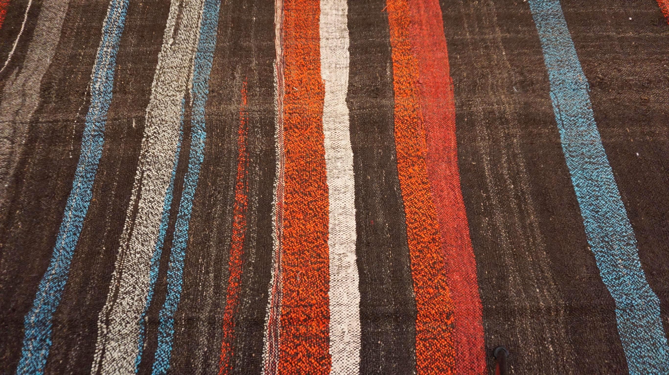 Mid-Century moderno Tappeto in lana a righe multicolore Modern Color 6'8''x11'4'' in vendita