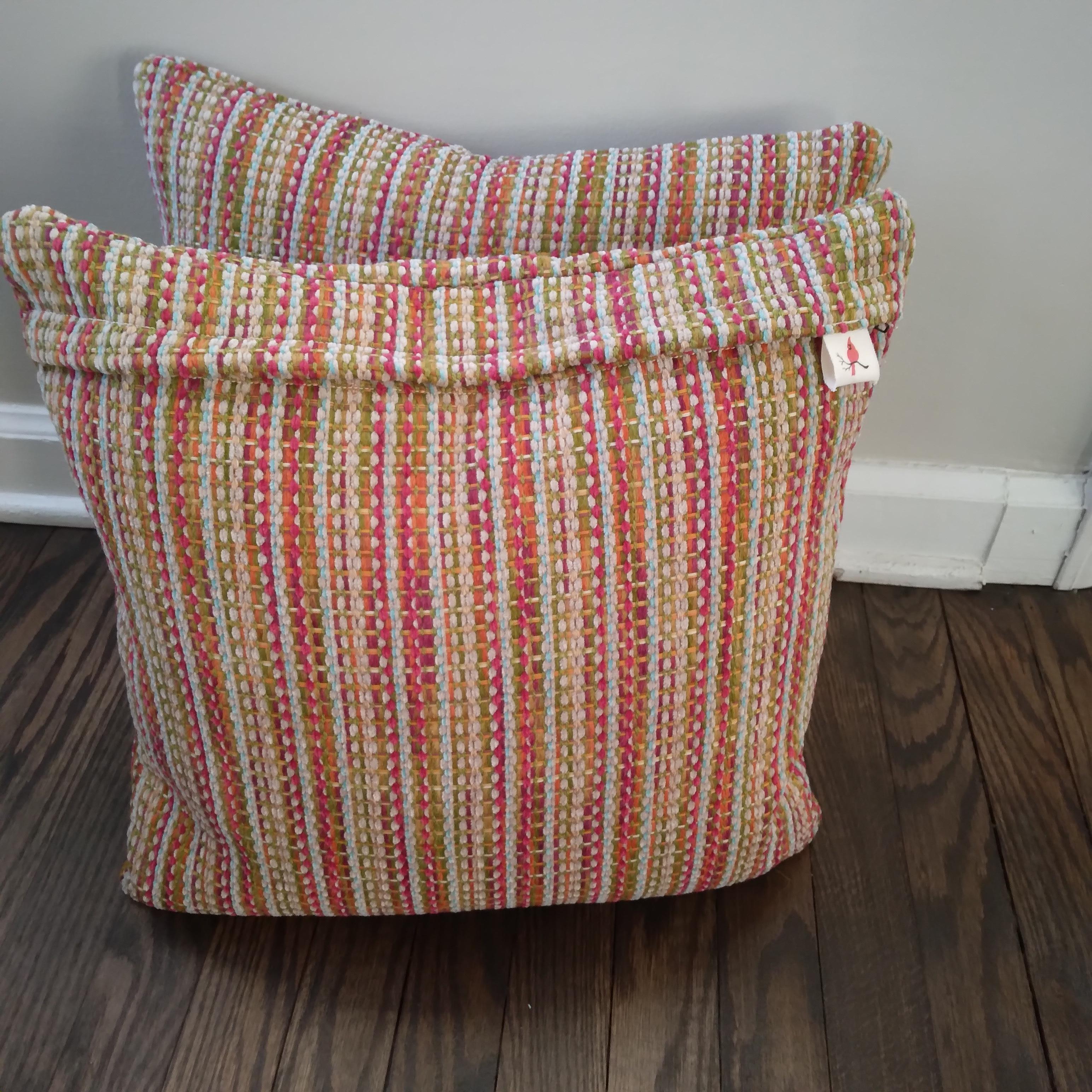 Mid-Century Modern Multi-Colored Striped Woven Chenille Accent Pillows - a pair  For Sale 6