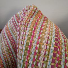 Mid-Century Modern Multi-Colored Striped Woven Chenille Accent Pillows - a pair