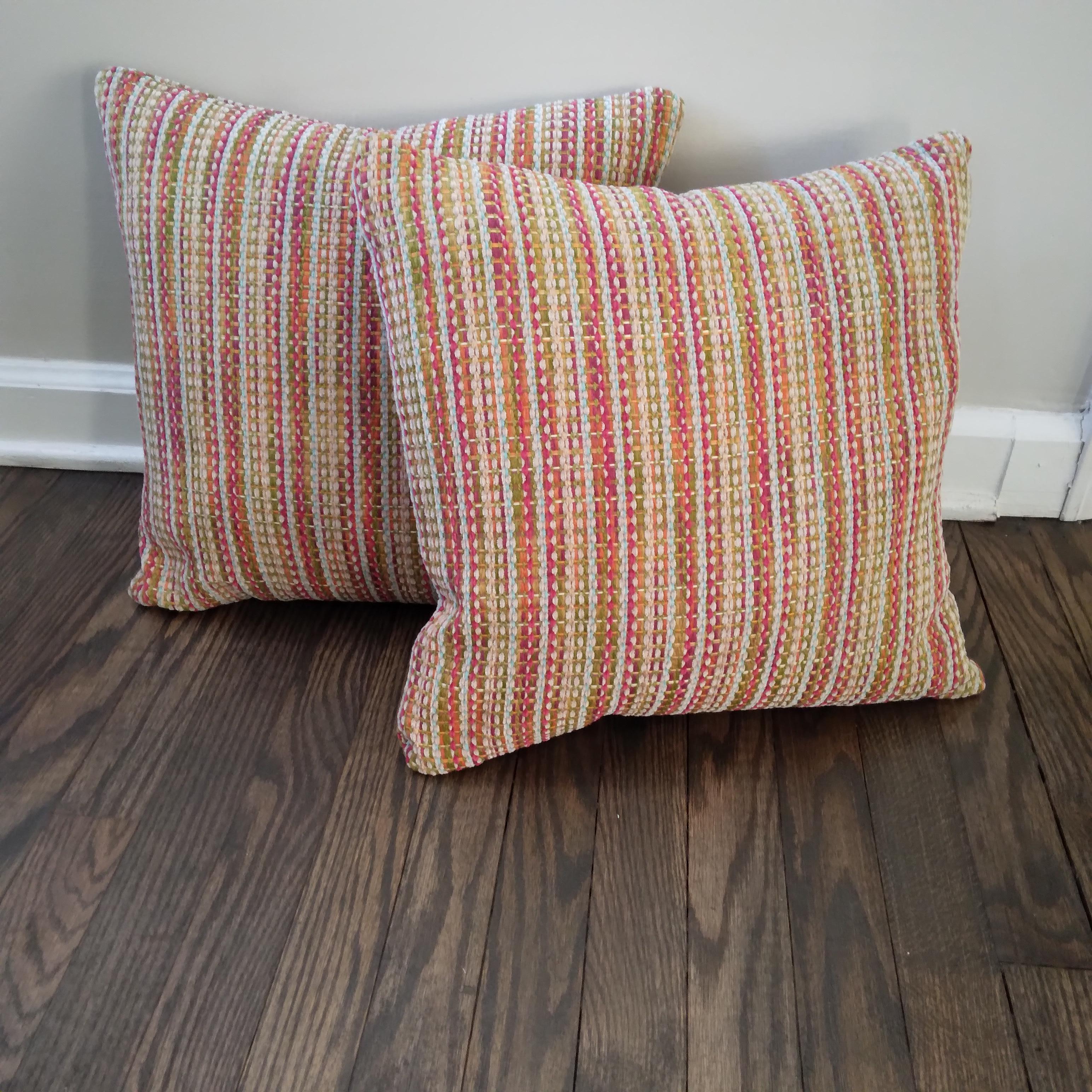Mid-Century Modern Multi-Colored Striped Woven Chenille Accent Pillows - a pair  In New Condition For Sale In Munster, IN