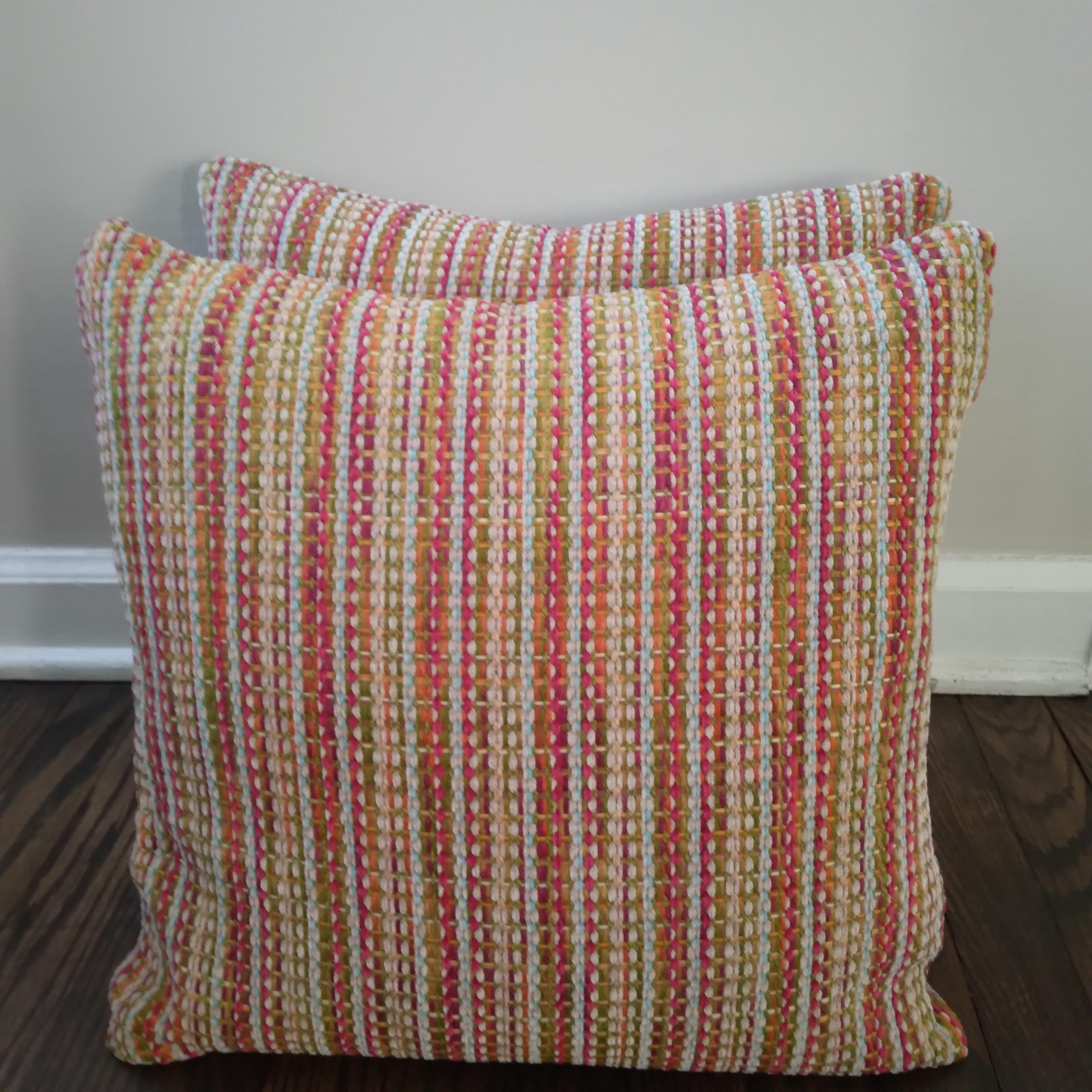 Mid-Century Modern Multi-Colored Striped Woven Chenille Accent Pillows - a pair  For Sale 2