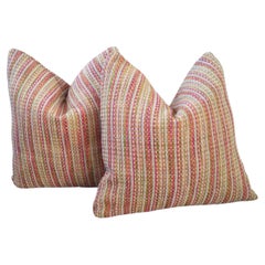 Mid-Century Modern Multi-Colored Striped Woven Chenille Accent Pillows - a pair 