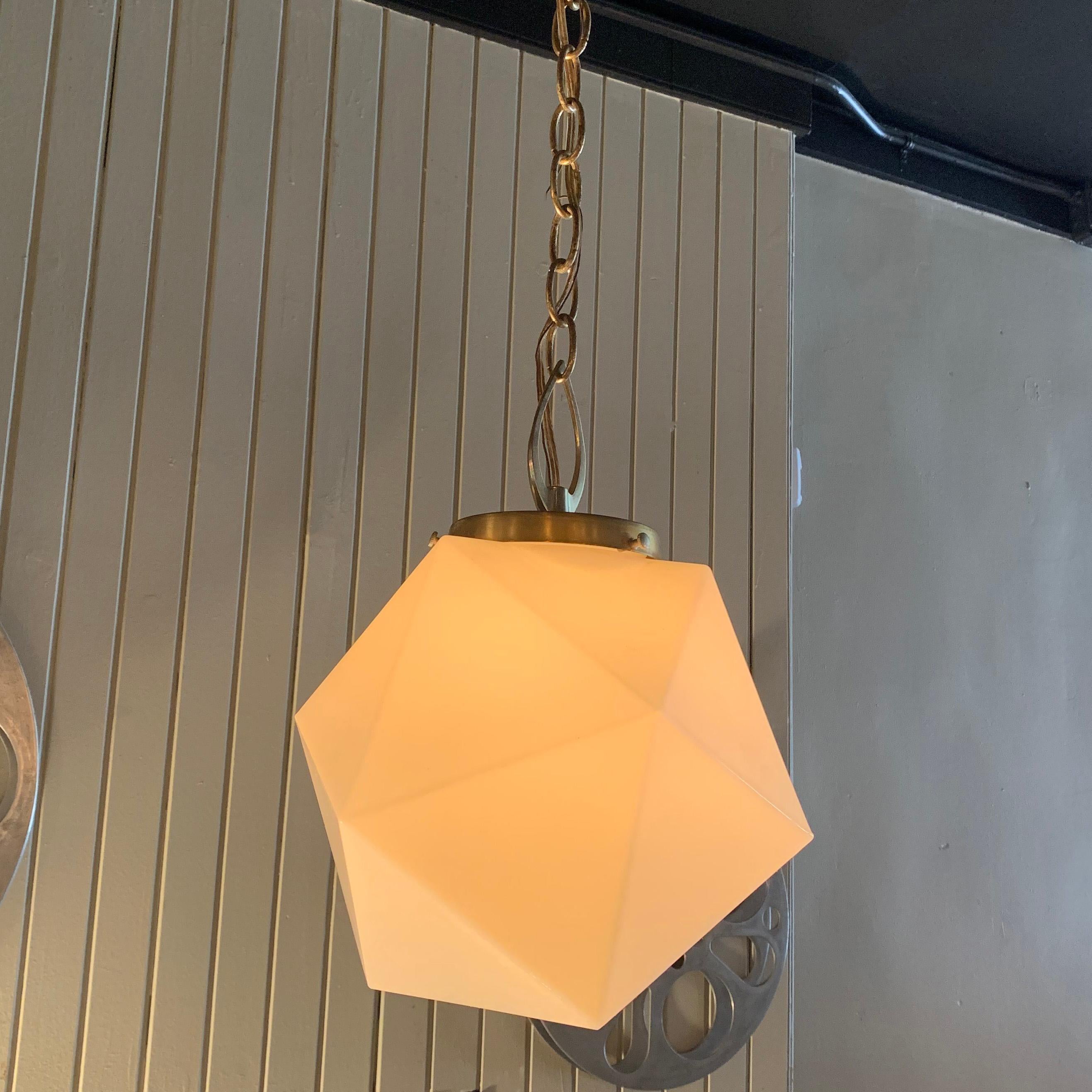 American Mid-Century Modern Multi-Faceted Milk Glass Pendant Light