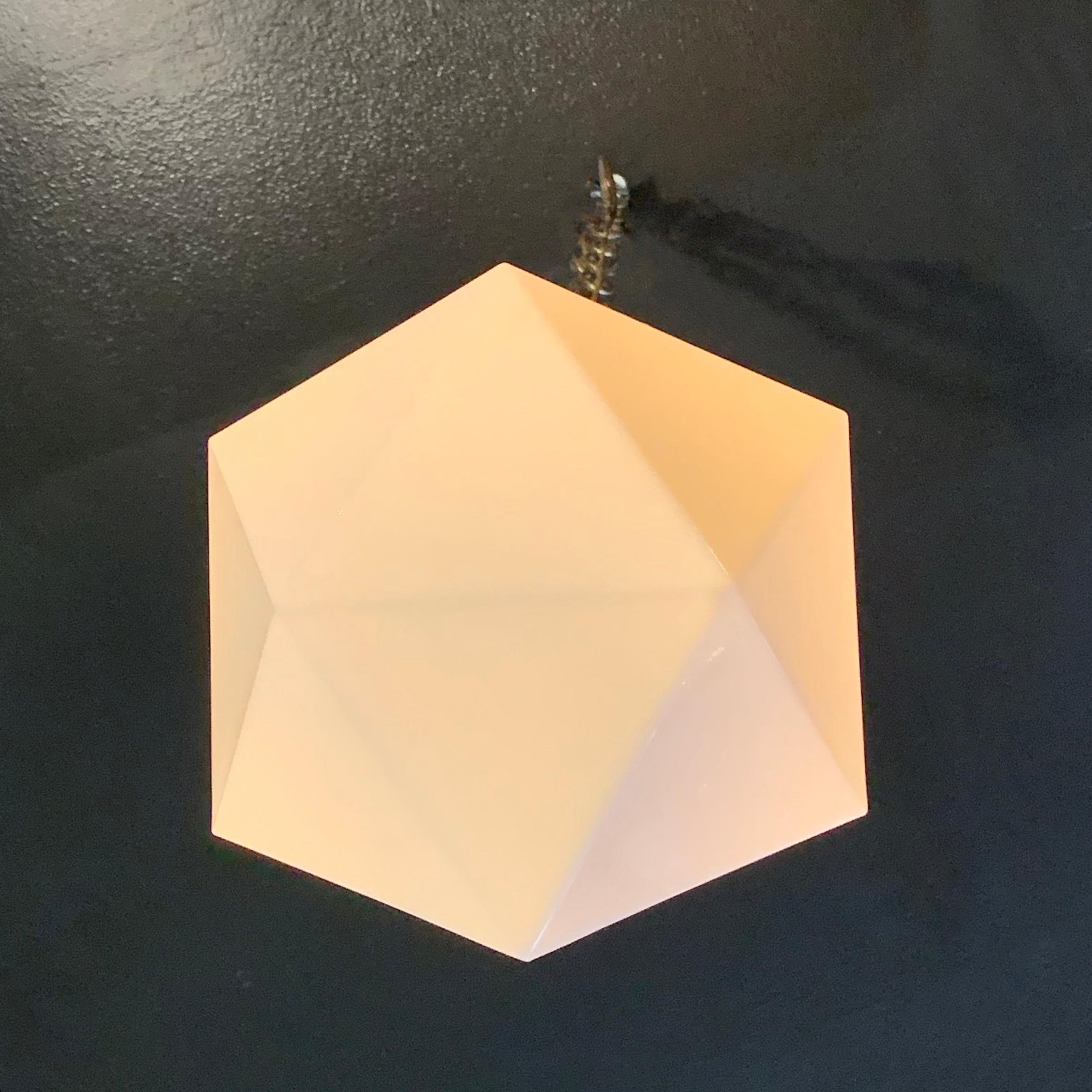 Mid-Century Modern Multi-Faceted Milk Glass Pendant Light In Good Condition In Brooklyn, NY