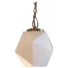 Mid-Century Modern Multi-Faceted Milk Glass Pendant Light