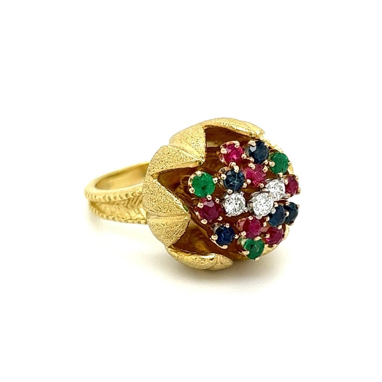 Mid Century Modern Multi Gem and Diamond Vintage Gold Cocktail Ring For ...