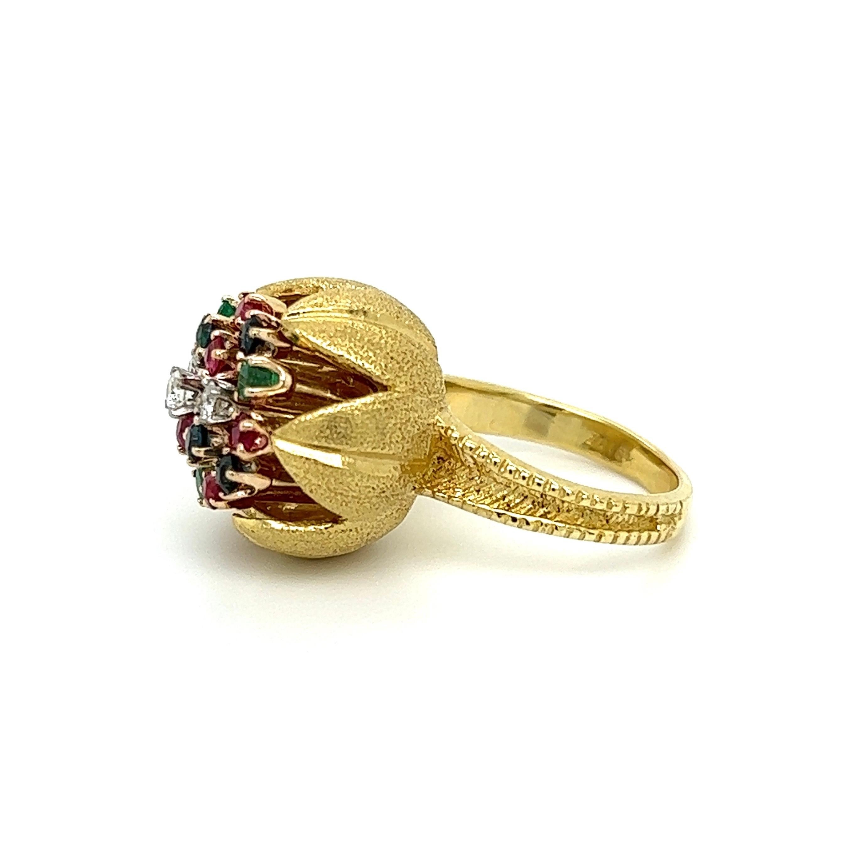Women's  Mid Century Modern Multi Gem and Diamond Vintage Gold Cocktail Ring For Sale