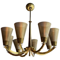Mid-Century Modern Multi-Stem Brass Mesh Chandelier