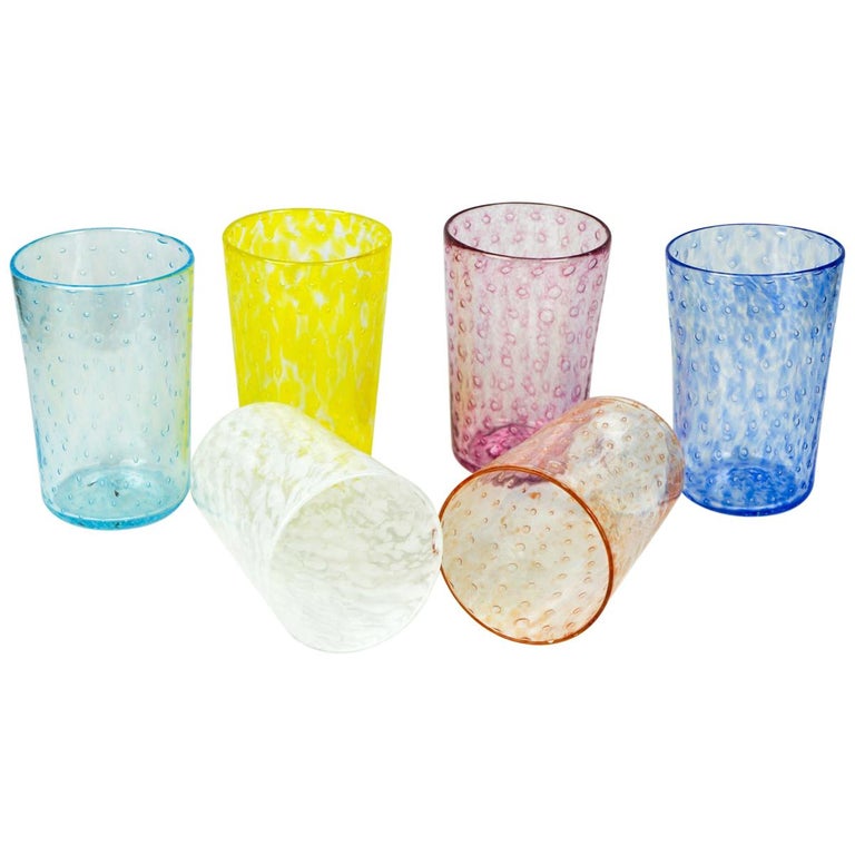 Mid-Century Modern Multicolor Set of Six Murano Drinking Glasses Tumbler For Sale