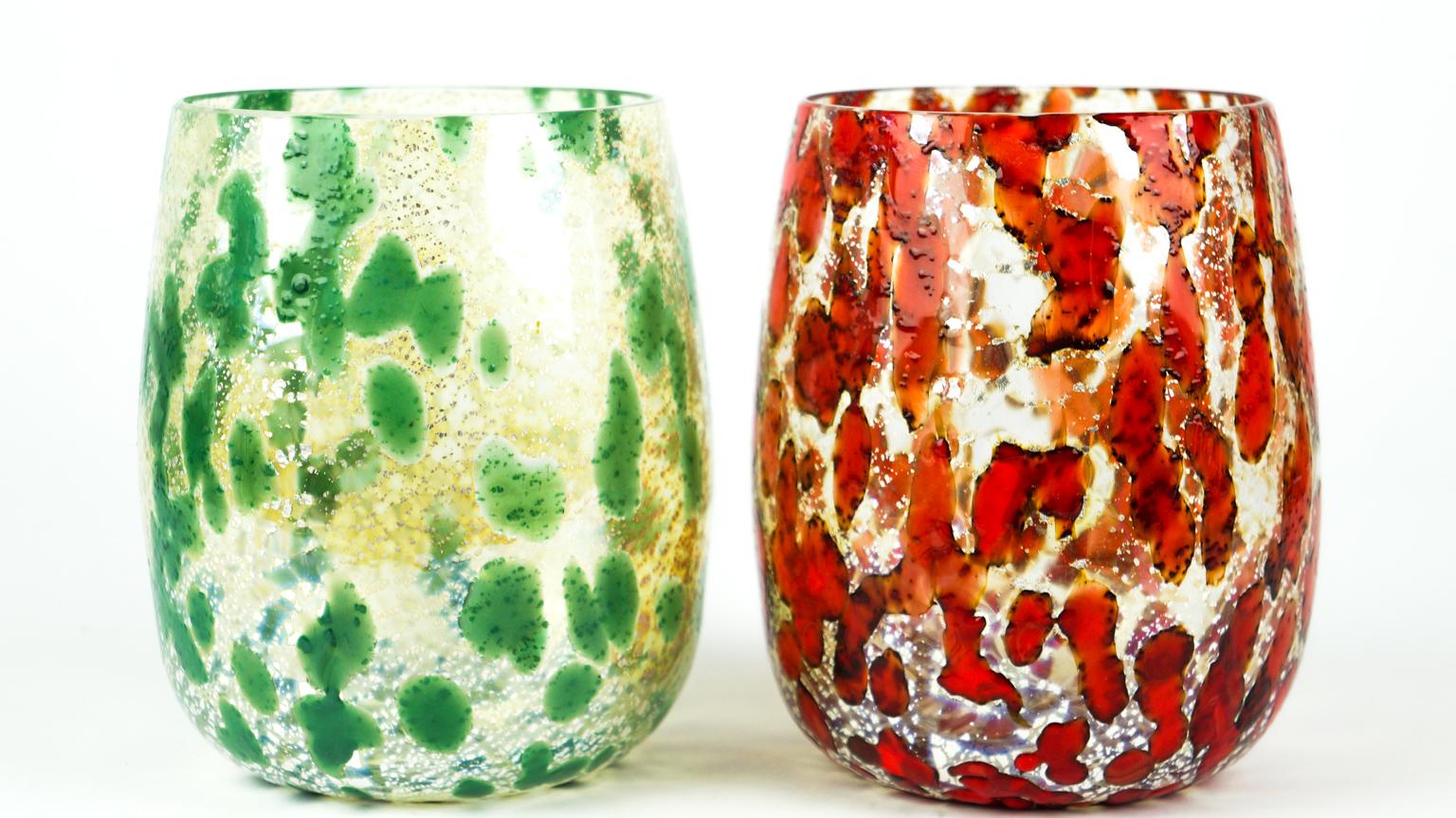 Mid-Century Modern Multi-Color Silver Set of Six Murano Drinking Glasses Tumbler For Sale 2