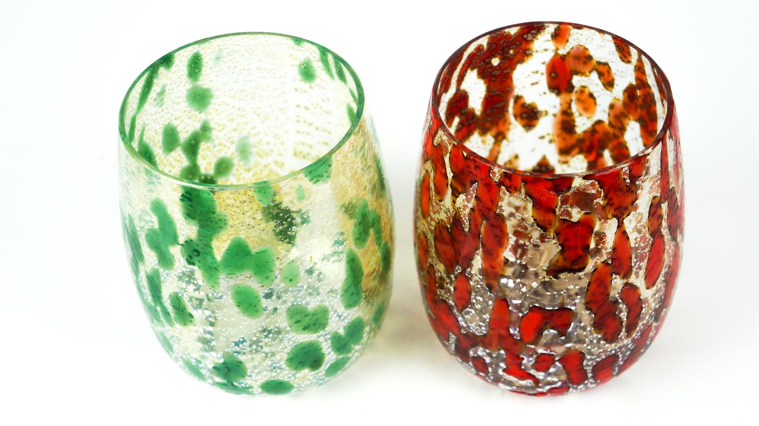 Mid-Century Modern Multi-Color Silver Set of Six Murano Drinking Glasses Tumbler For Sale 3