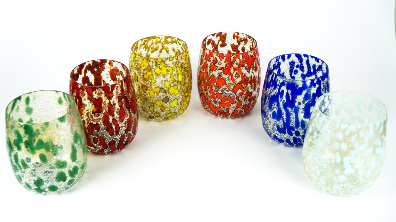 Set di sei bicchieri da bere di Murano Tumbler in argento multicolore di A. Silver, metà secolo. in vendita 6