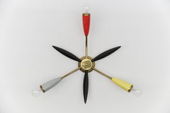 Mid-Century Modern multicolored 3-armed brass sputnik lamp, 1950s