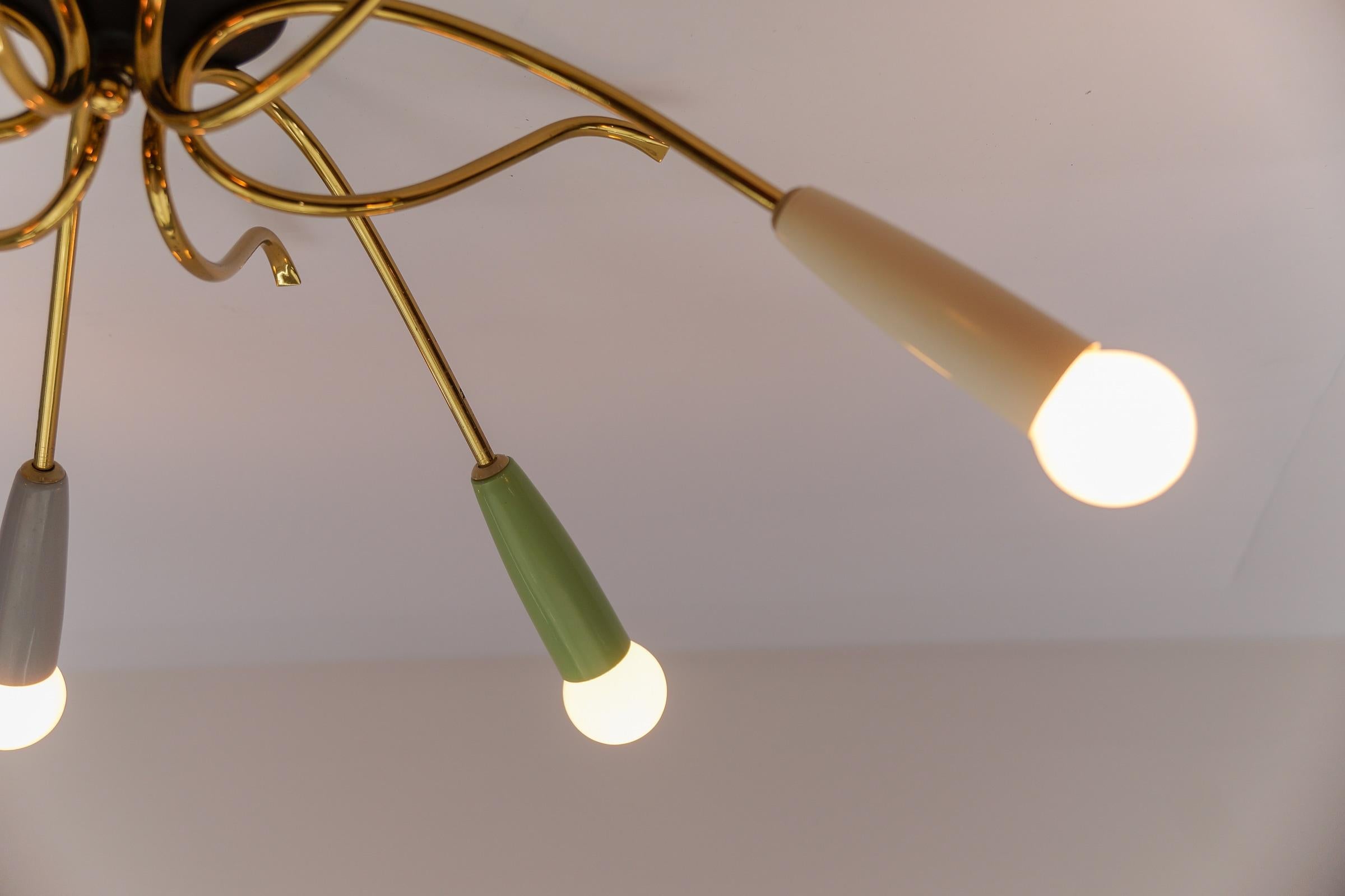 Lámpara sputnik de latón multicolor de 6 brazos, Moderna de mediados de siglo, años 50 en venta 6
