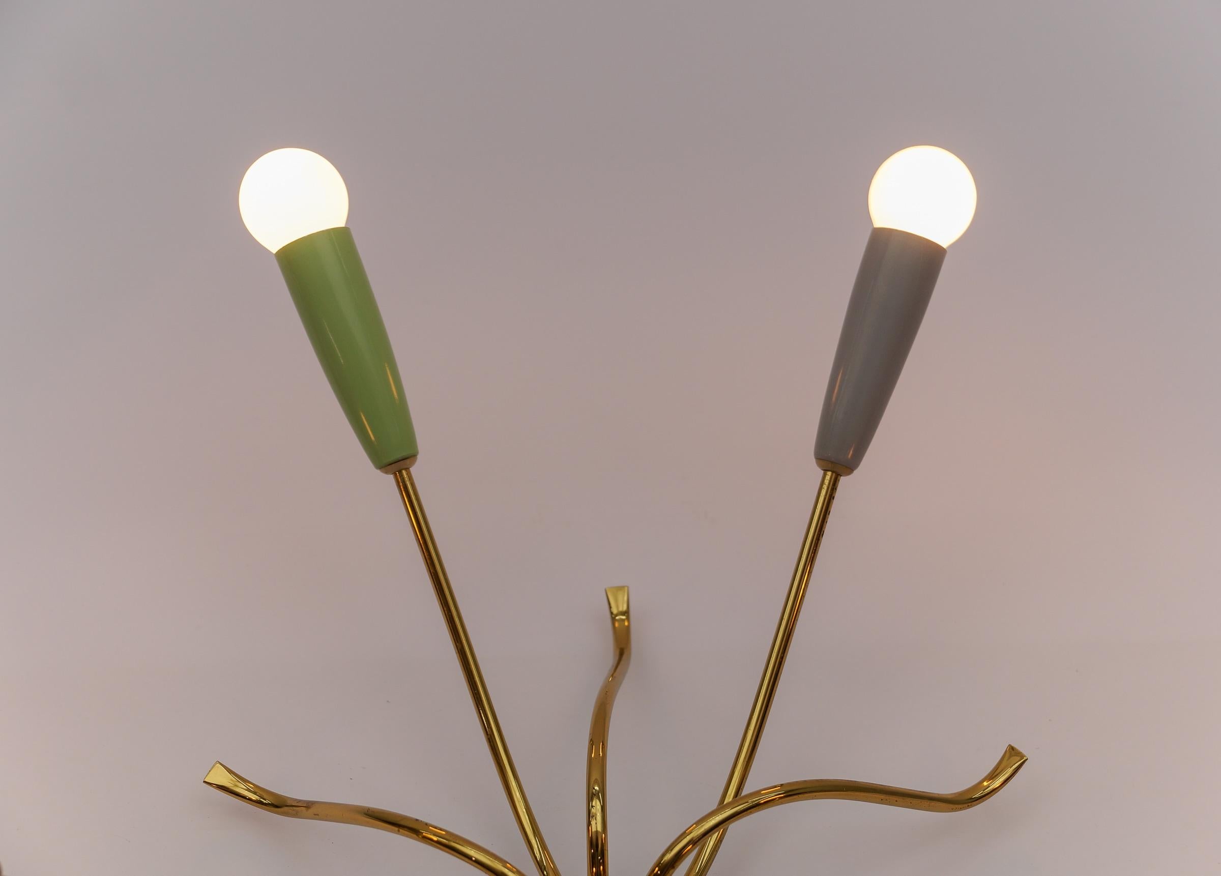 Lámpara sputnik de latón multicolor de 6 brazos, Moderna de mediados de siglo, años 50 en venta 8
