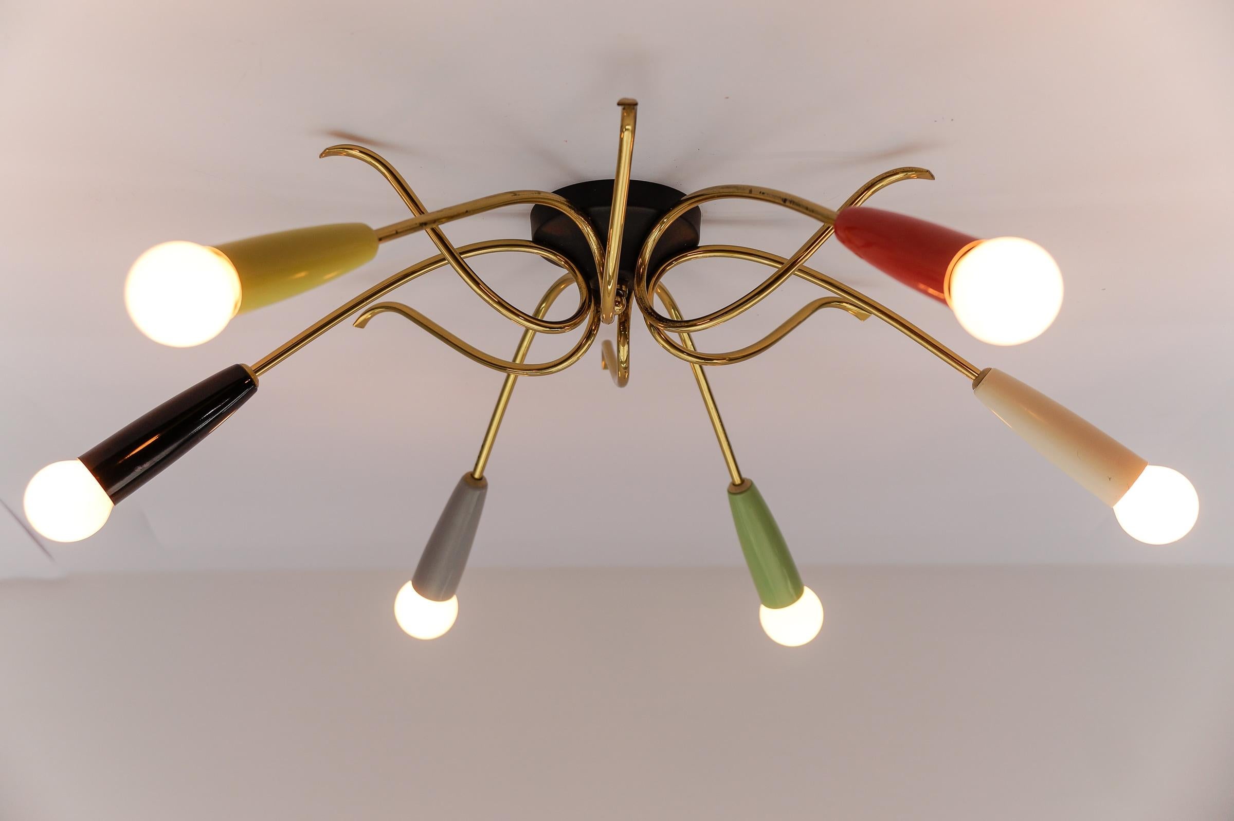 Lámpara sputnik de latón multicolor de 6 brazos, Moderna de mediados de siglo, años 50 en Bueno estado para la venta en Nürnberg, Bayern