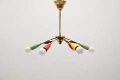 Lampe Sputnik Modern multicolore à 6 branches en laiton, 1950 Italie