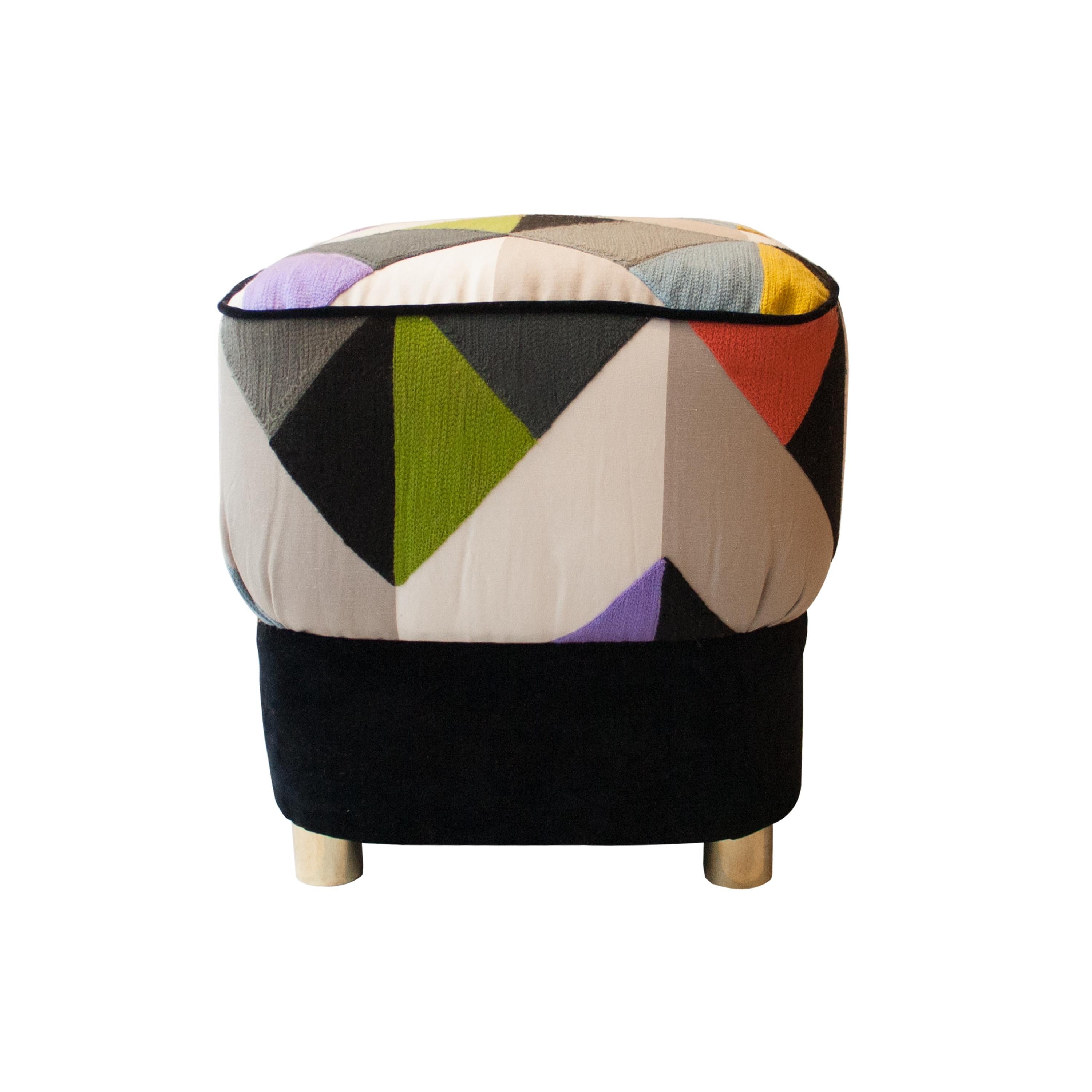 Mid-Century Modern Multicolored Black Brass Italian Pouf, 1950 In Excellent Condition In Madrid, ES