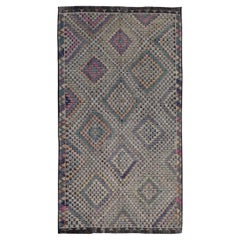 Kilim di lana geometrico multicolore di metà secolo moderno 6'4''x11'5''