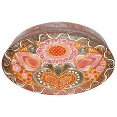 Mid-Century Modern Multicolored Heart Flowers Vintage Splint Box, Austria, 1950s