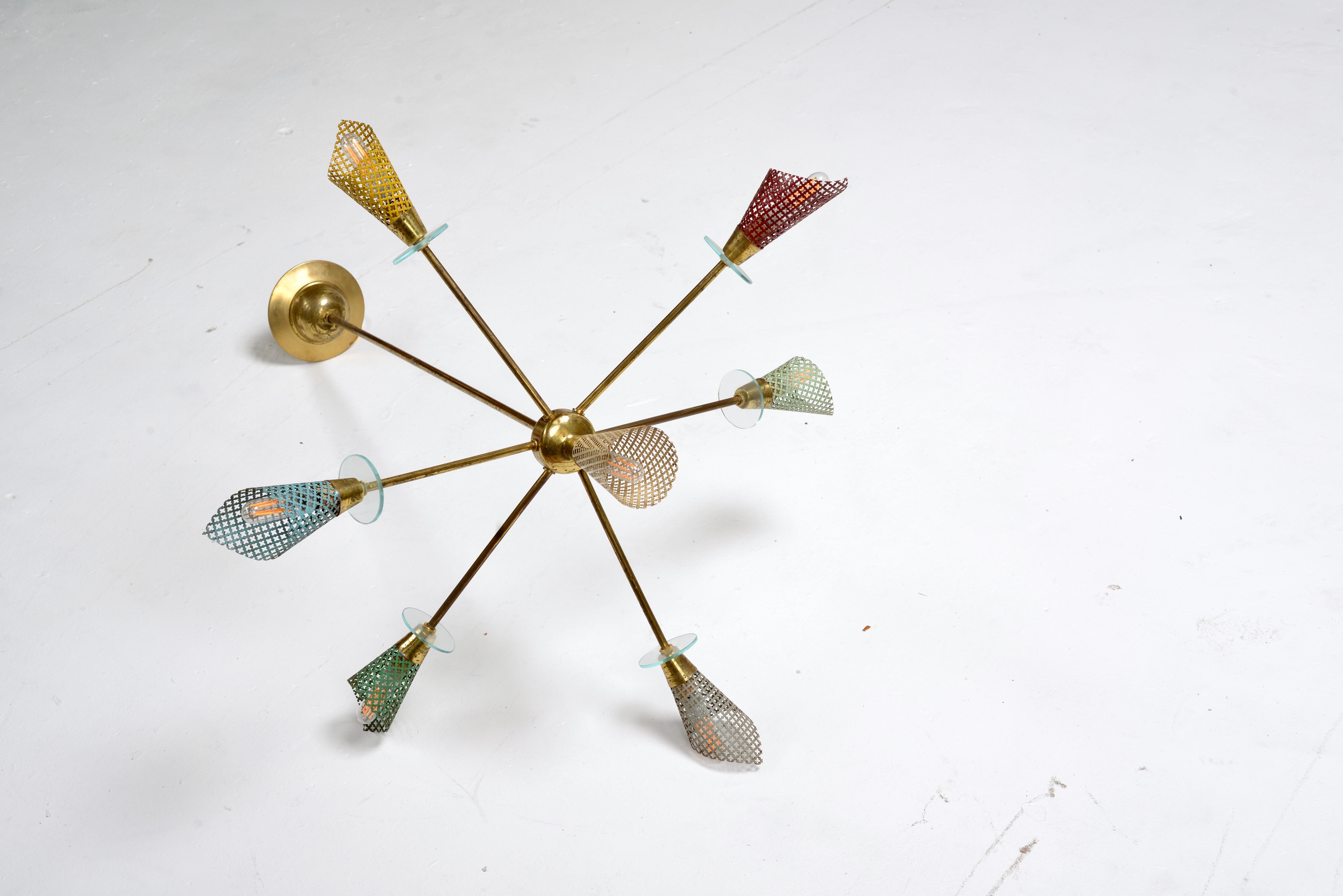 Mid-Century Modern Lampe suspendue Sputnik Modern multicolore du milieu du siècle dernier en vente