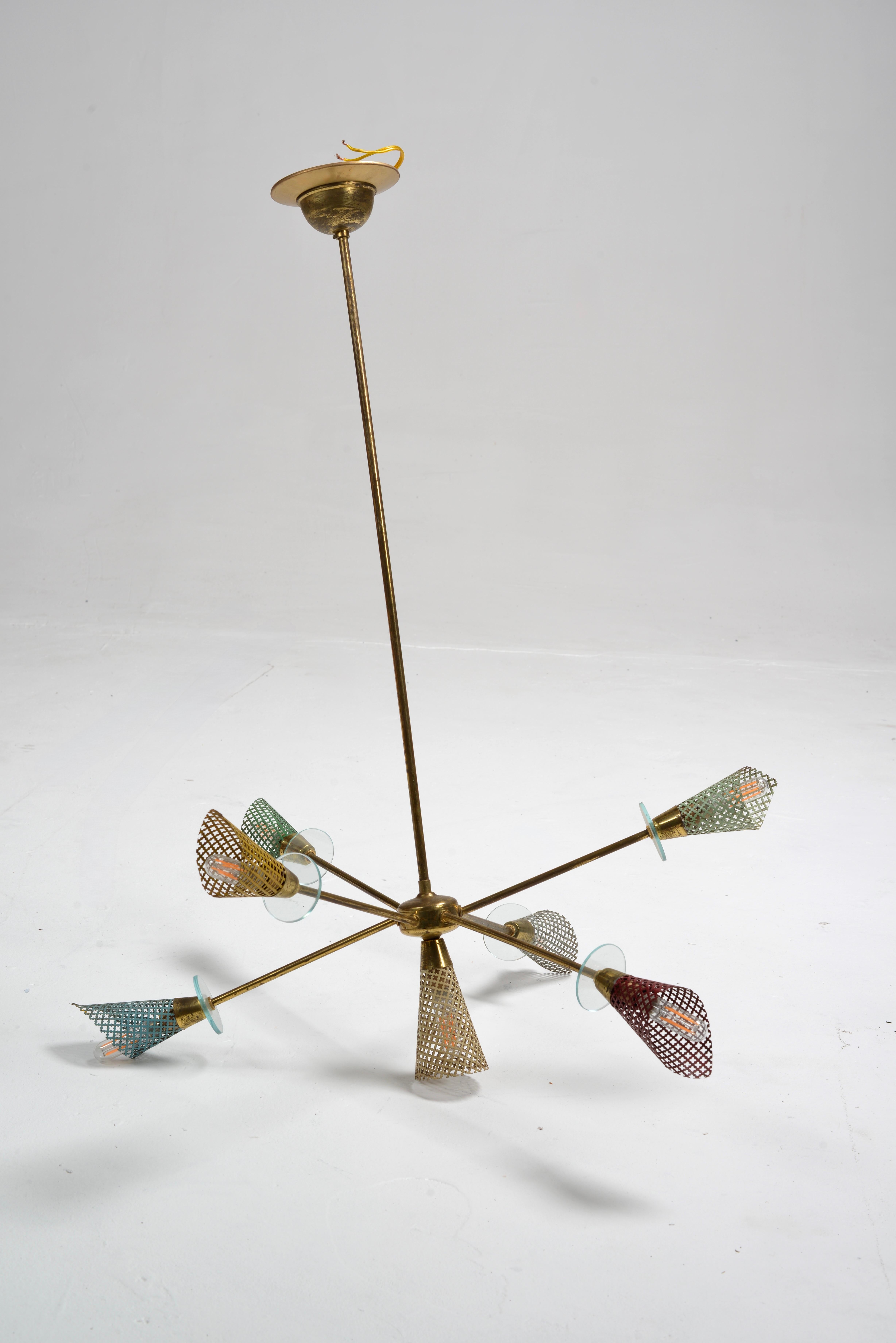 Lampe suspendue Sputnik Modern multicolore du milieu du siècle dernier Bon état - En vente à Los Angeles, CA