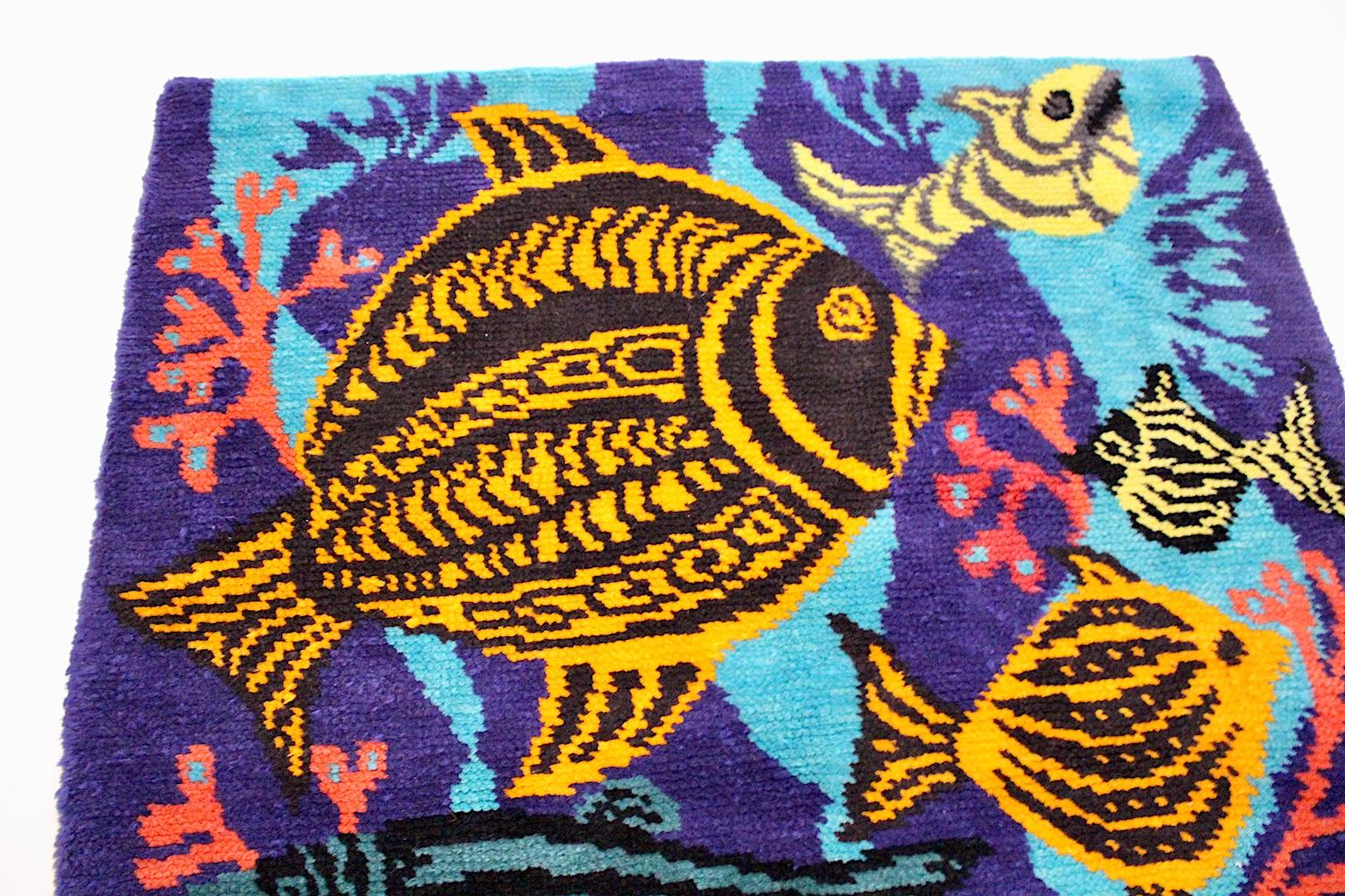 Alfombra de pared o suelo de lana vintage multicolor moderna de mediados de siglo, años 60 Austria en venta 3