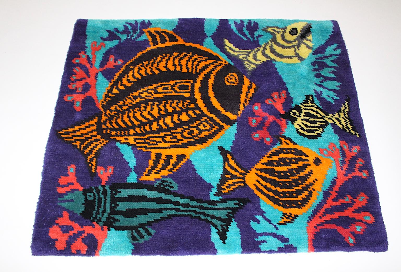 Alfombra de pared o suelo de lana vintage multicolor moderna de mediados de siglo, años 60 Austria en Bueno estado para la venta en Vienna, AT