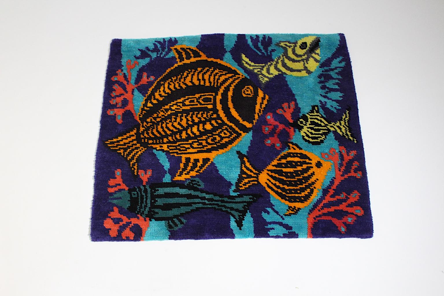 Alfombra de pared o suelo de lana vintage multicolor moderna de mediados de siglo, años 60 Austria mediados del siglo XX en venta