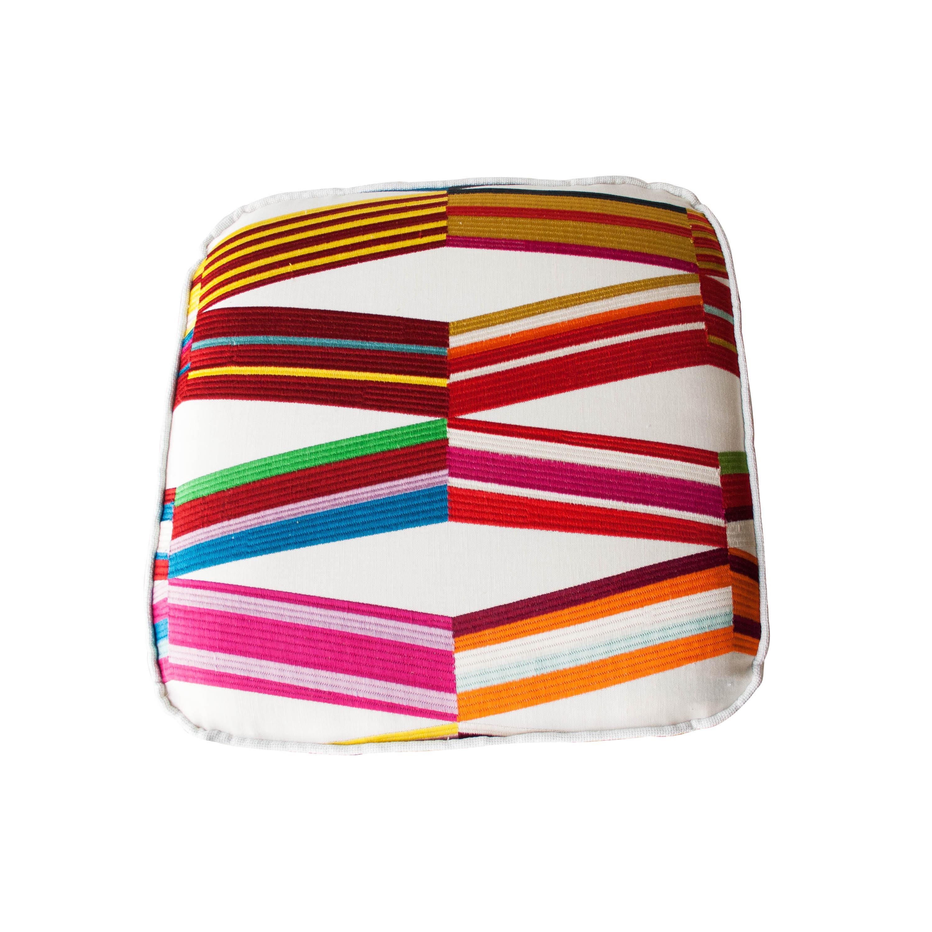 Mid-Century Modern Multicolored White Brass Italian Pouf, 1950 In Good Condition In Madrid, ES